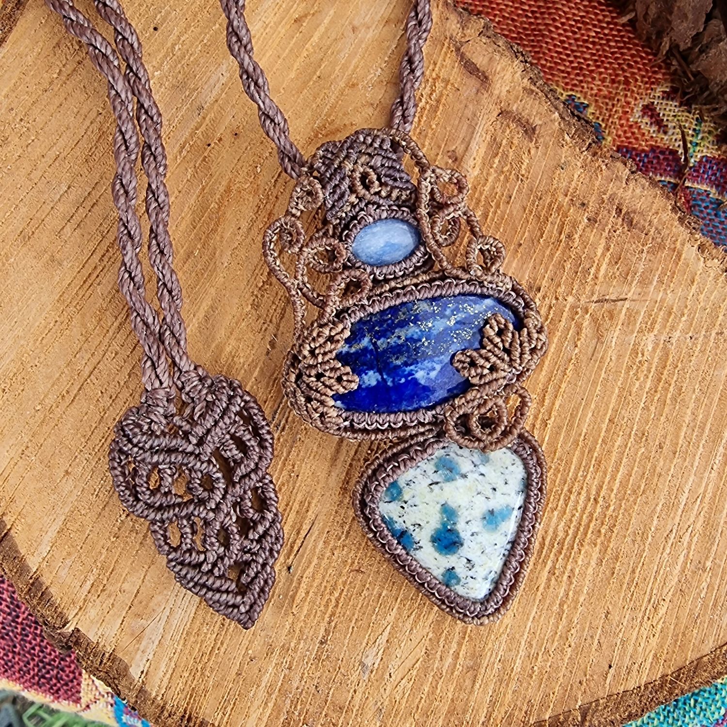 Blue Kyanite, Lapis Lazuli &amp; K2 Adjustable Micromacrame Necklace