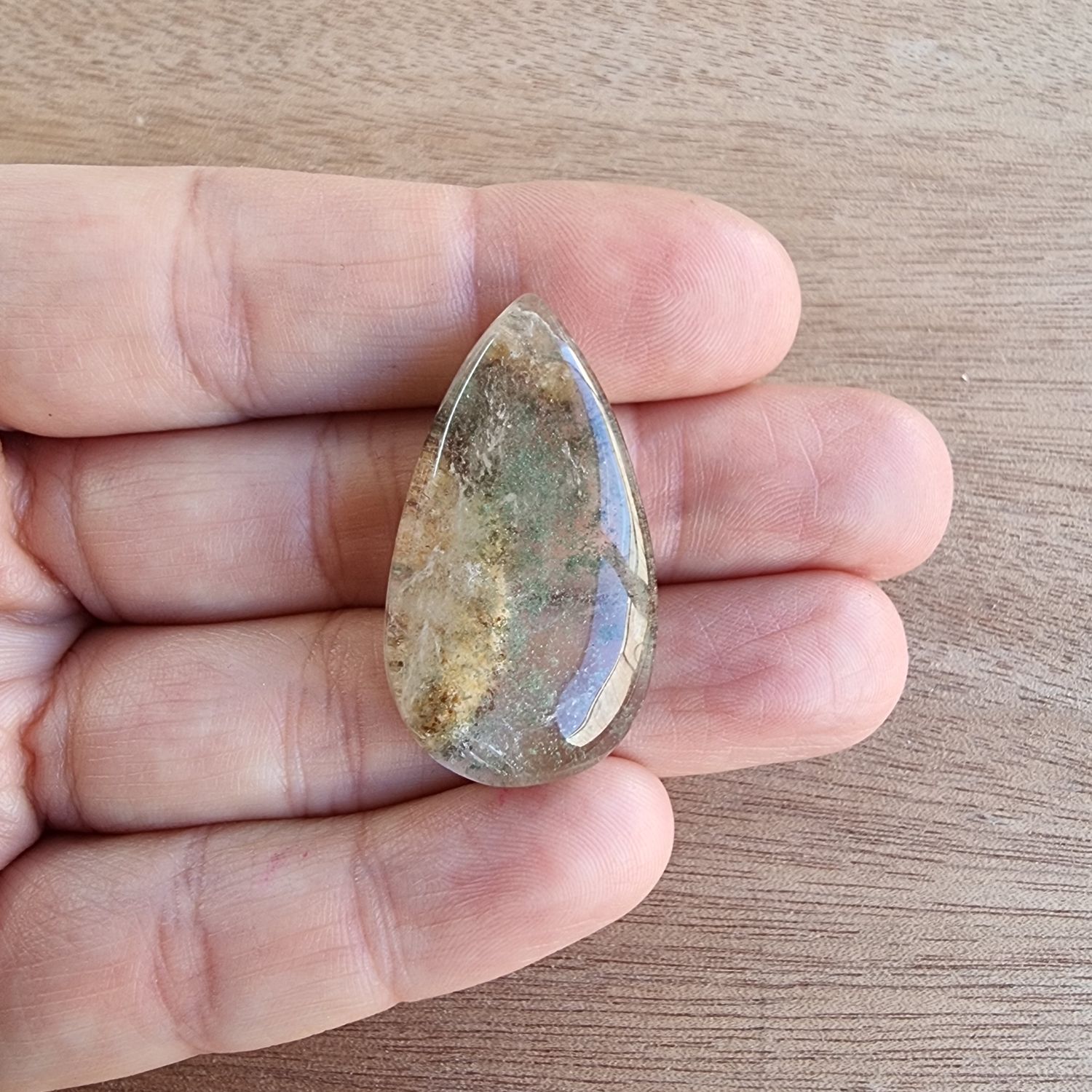 Lodolite / Garden Quartz / Chlorite Quartz Cabochon / Pendant for jewelry making or diy craft projects 11.6gr