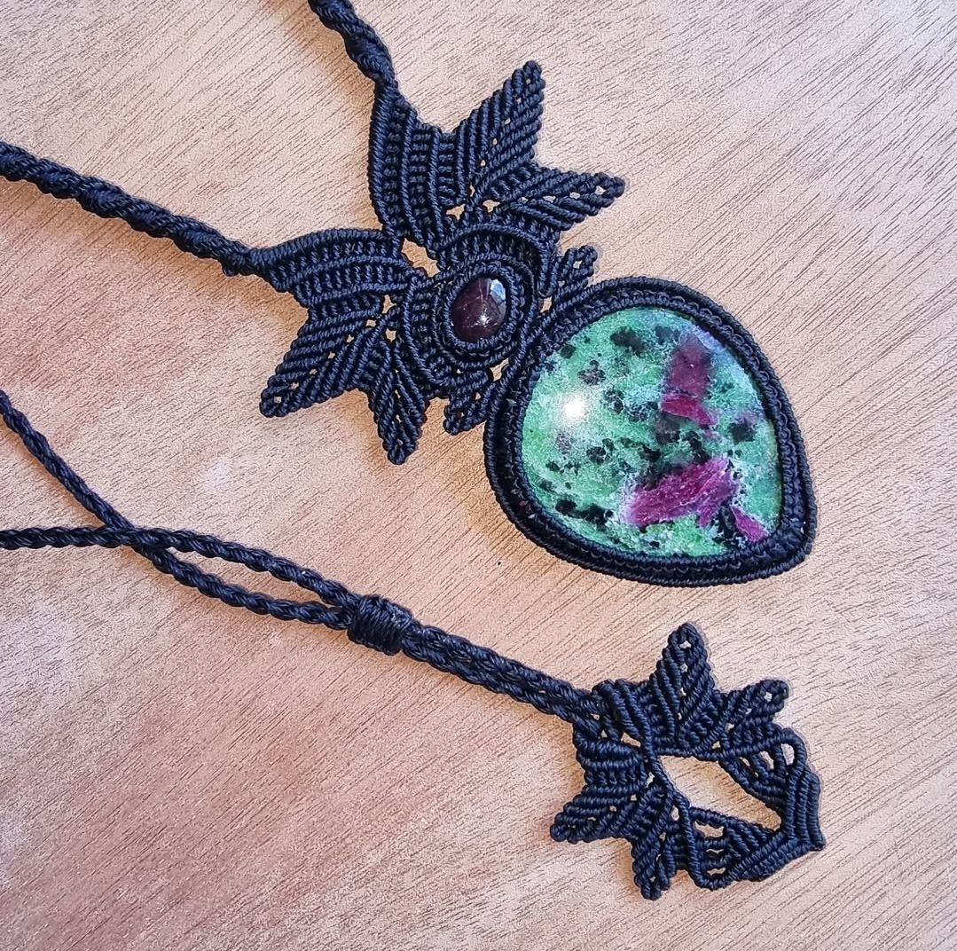 Star Garnet &amp; Ruby in Zoisite Adjustable Micromacrame Necklace