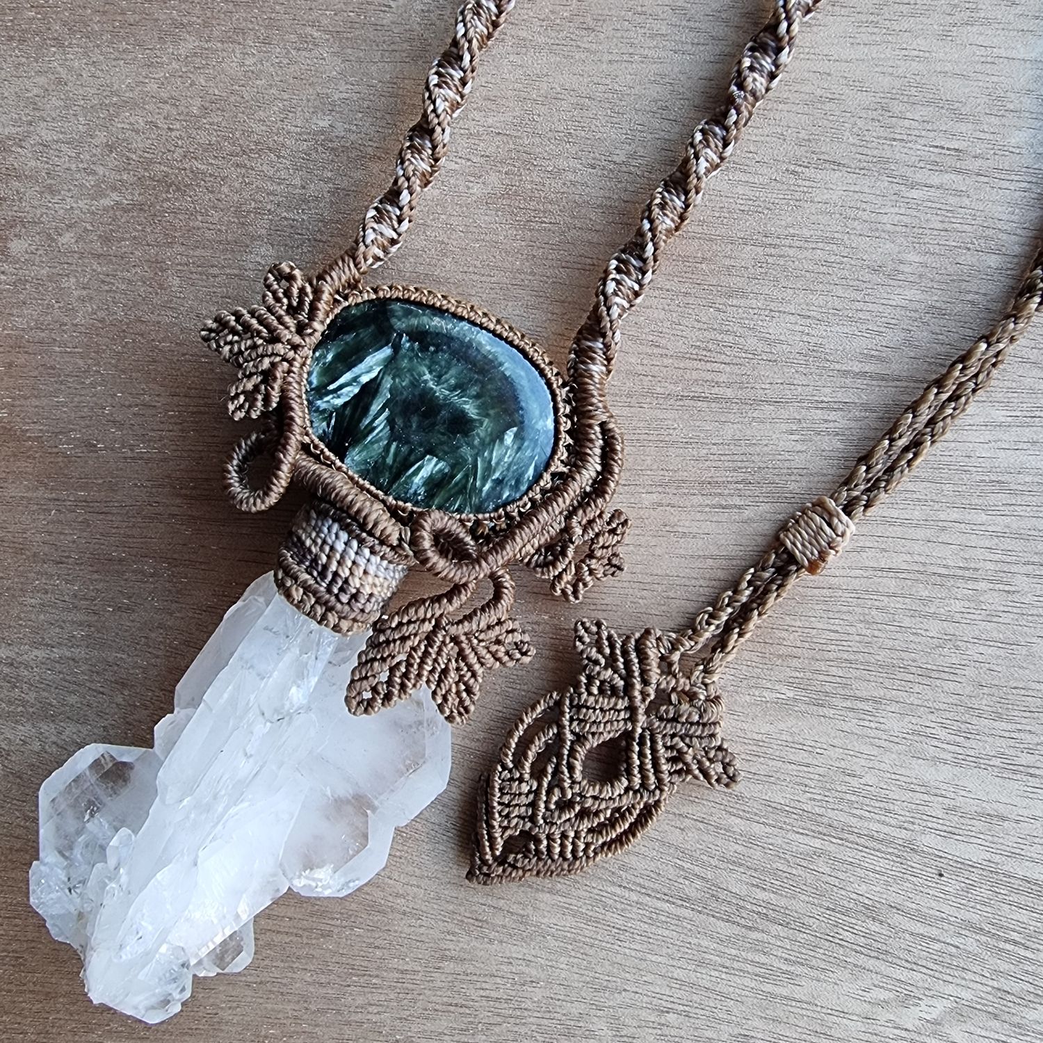 Seraphinite &amp; Faden Quartz Adjustable Micromacrame Necklace