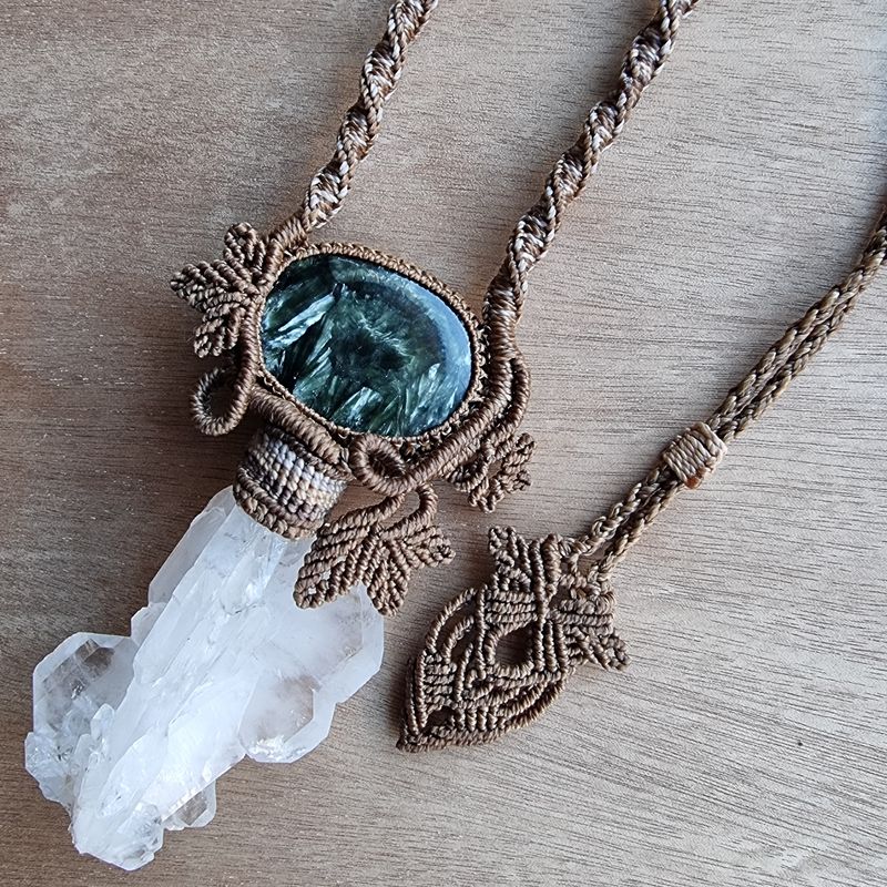 Seraphinite &amp; Faden Quartz Adjustable Micromacrame Necklace
