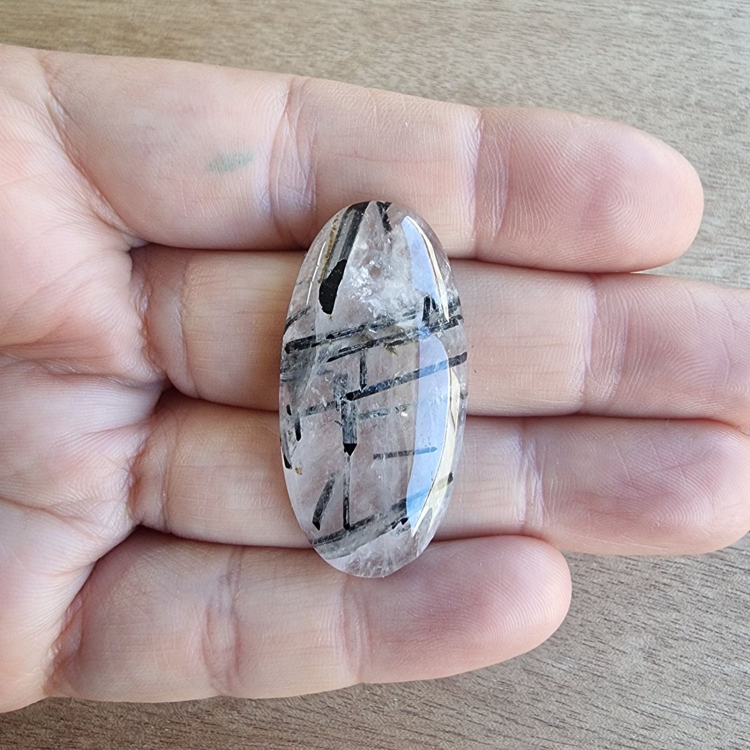 Black Tourmaline Quartz Cabochon / Pendant for jewelry making or diy craft projects 10.7gr