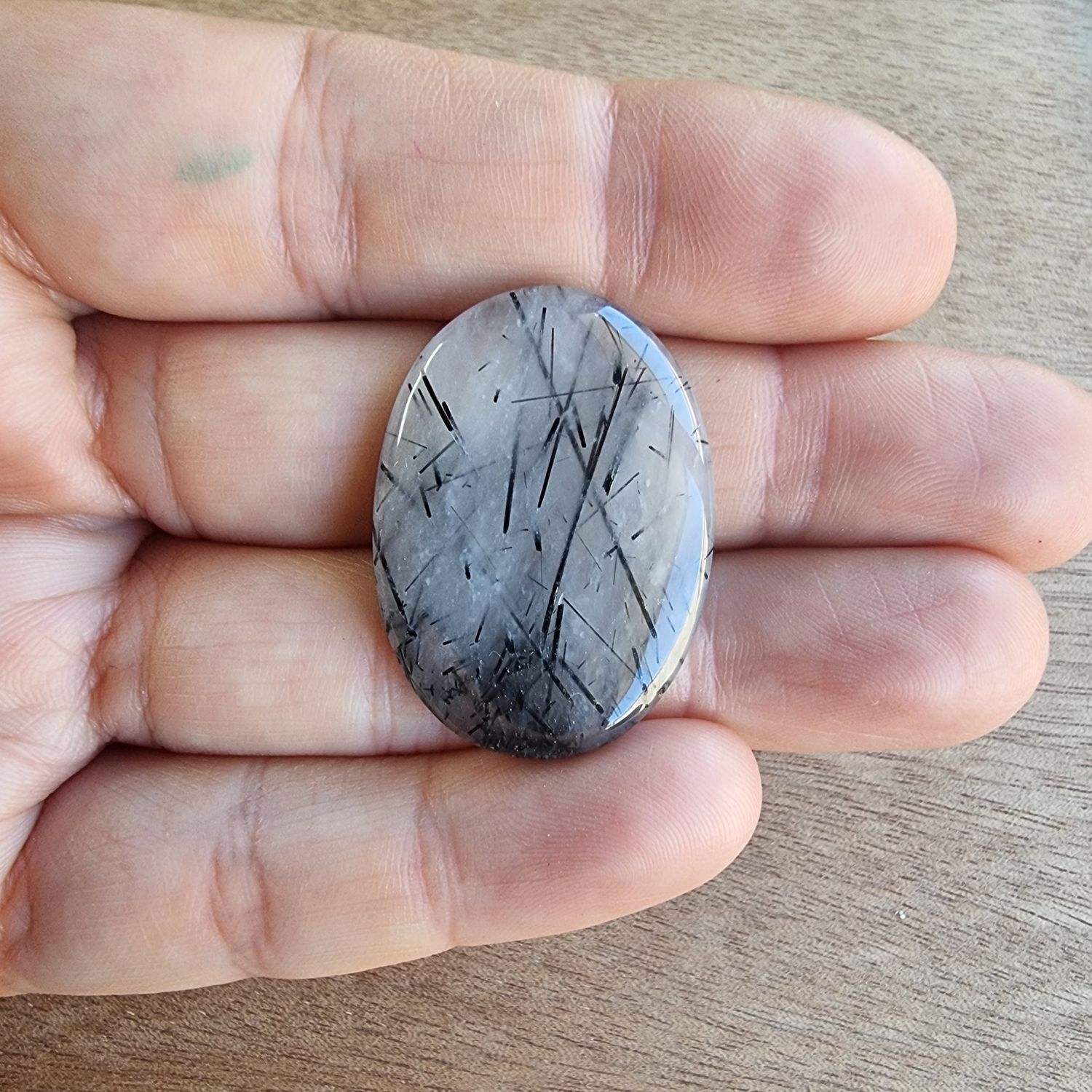 Black Tourmaline Quartz Cabochon / Pendant for jewelry making or diy craft projects 7.4gr