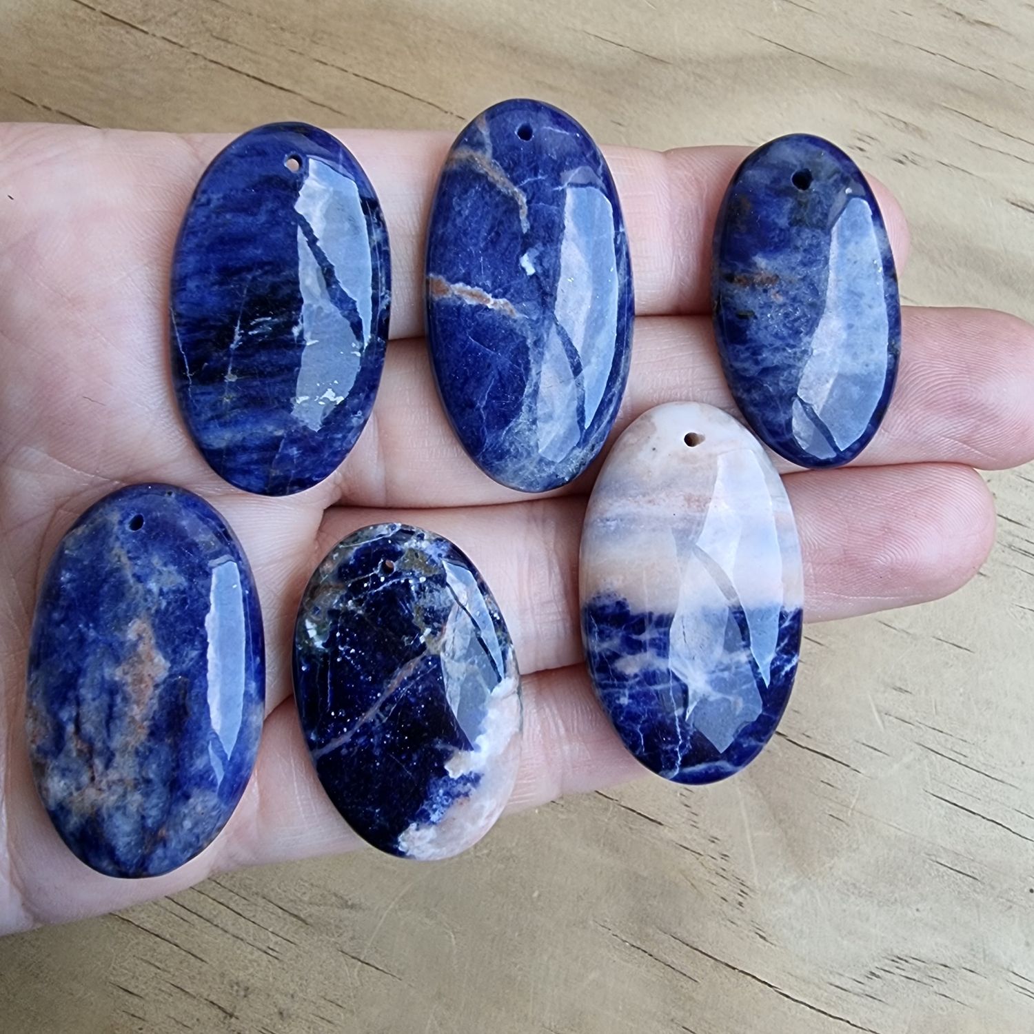6 x Sodalite top drilled Pendant Lot for jewelry making or diy craft projects 45.5gr
