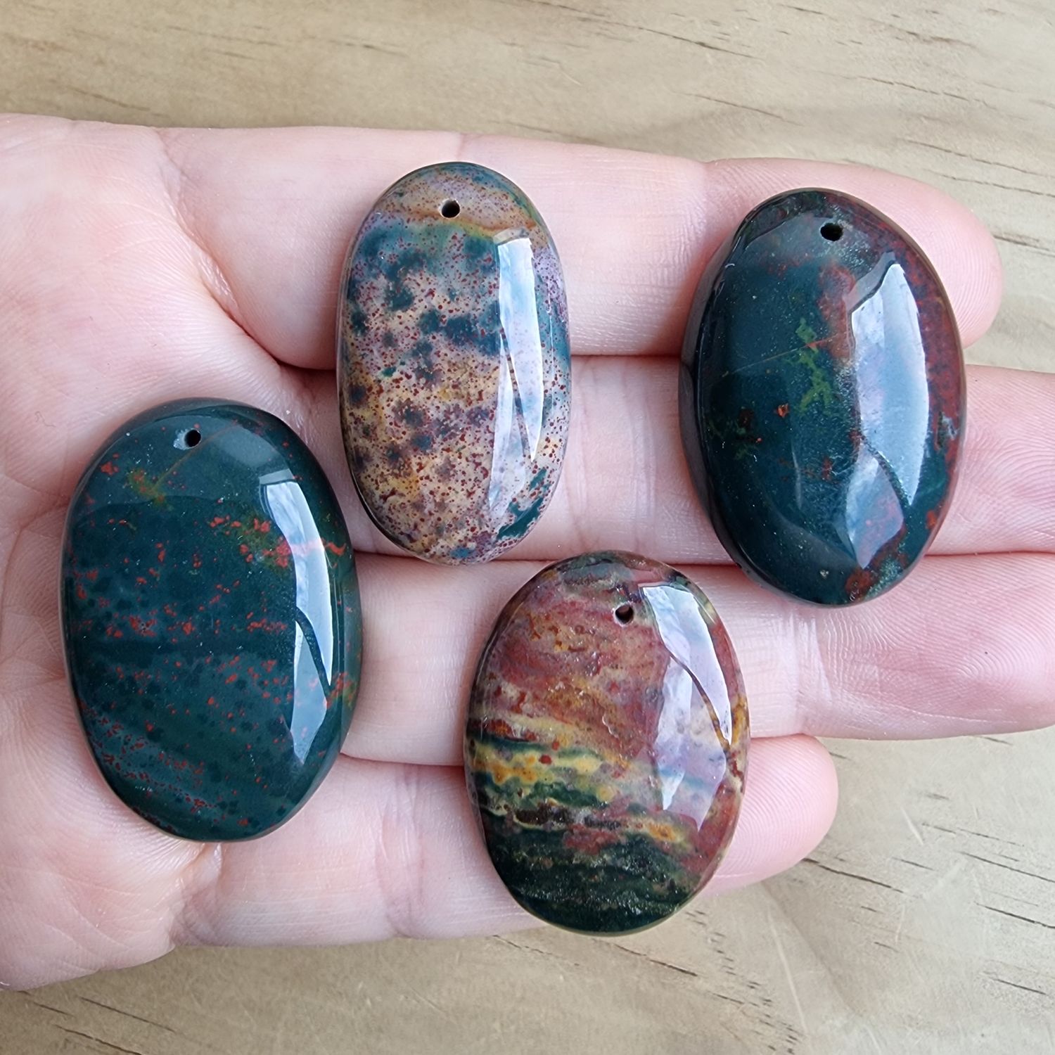 4 x Bloodstone top drilled Pendant Lot for jewelry making or diy craft projects 39.8gr