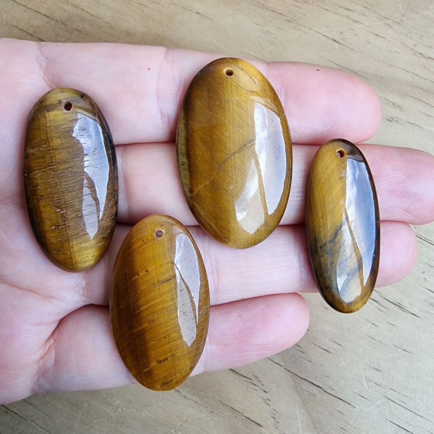 4 x Tiger Eye top drilled Pendant Lot for jewelry making or diy craft projects 26.5gr