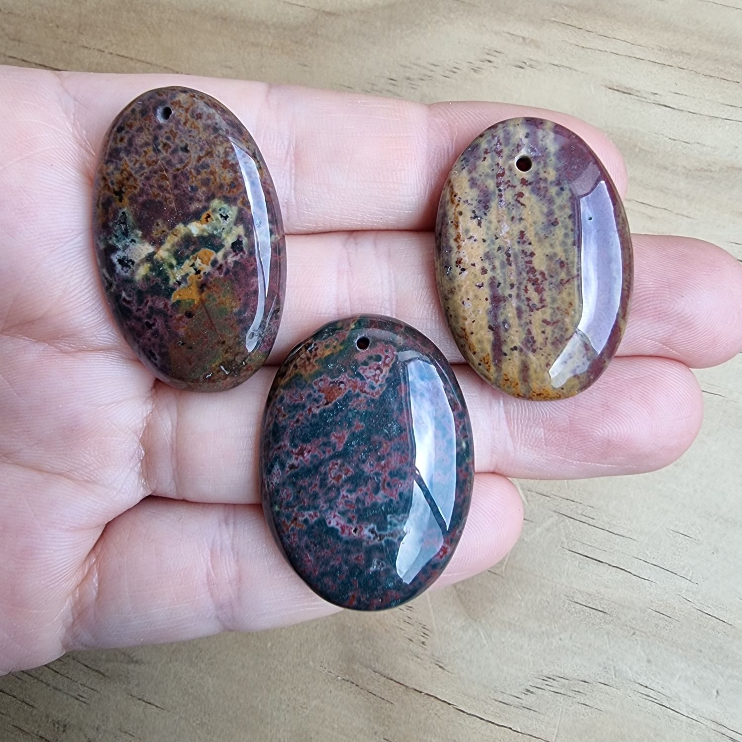 3 x Bloodstone top drilled Pendant Lot for jewelry making or diy craft projects 28.6gr