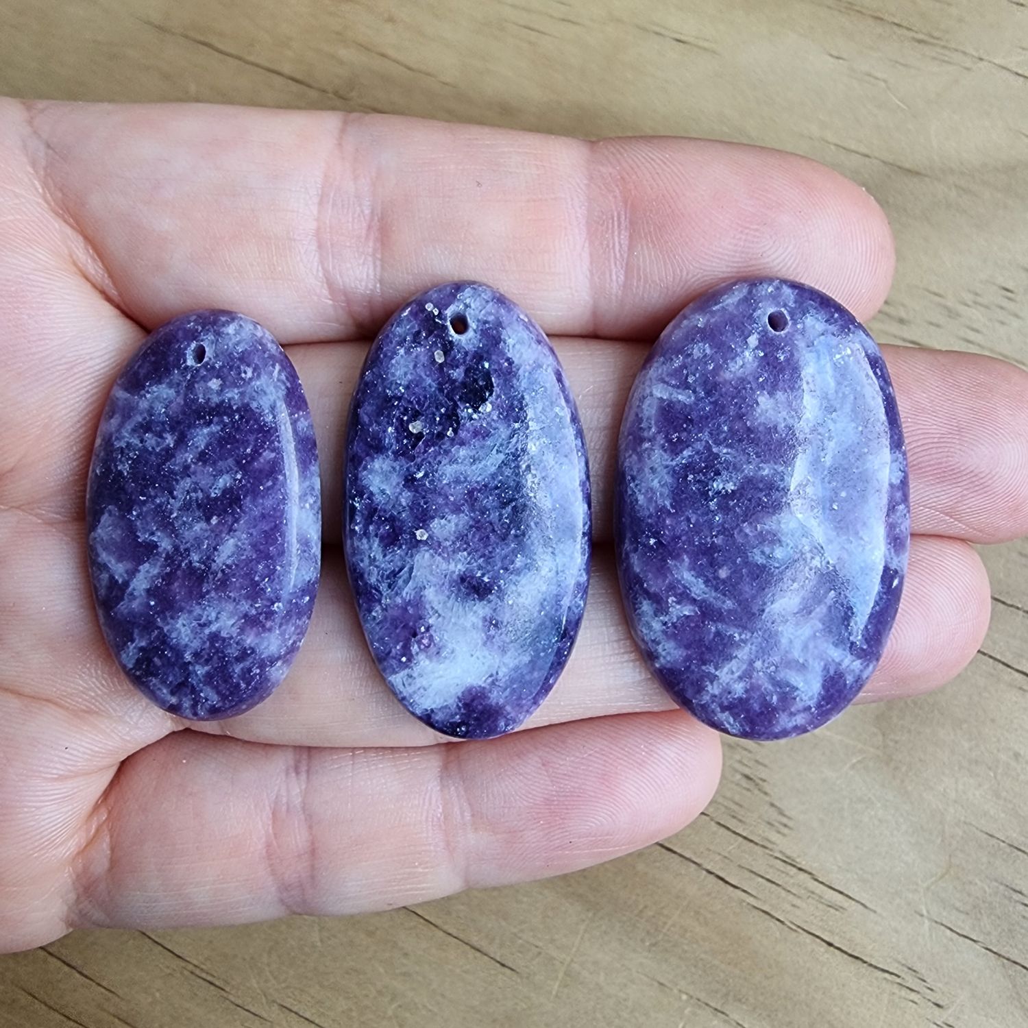 3 x Lepidolite top drilled Pendant Lot for jewelry making or diy craft projects 26.8gr