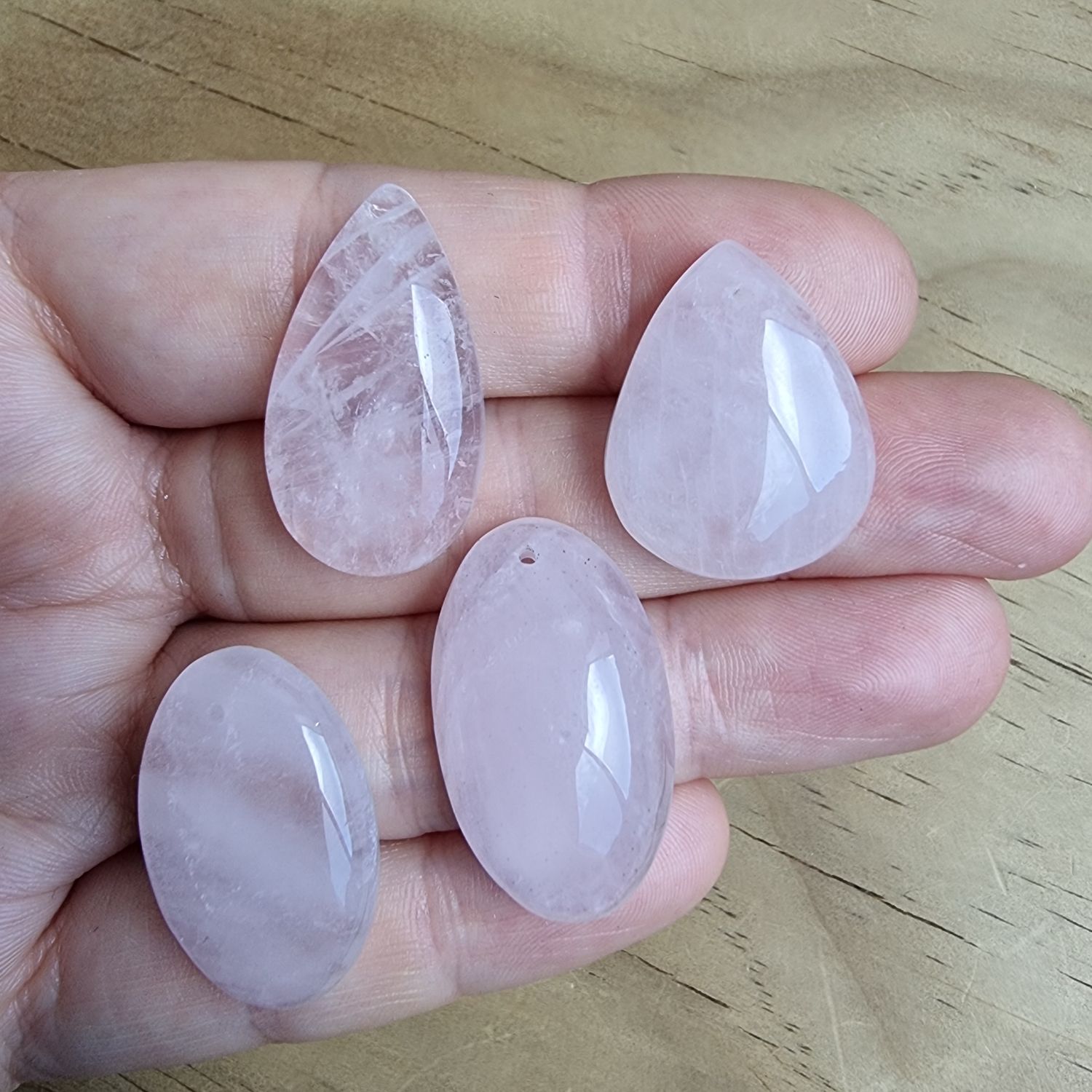 4 x Rose Quartz top drilled Pendant Lot for jewelry making or diy craft projects 25gr