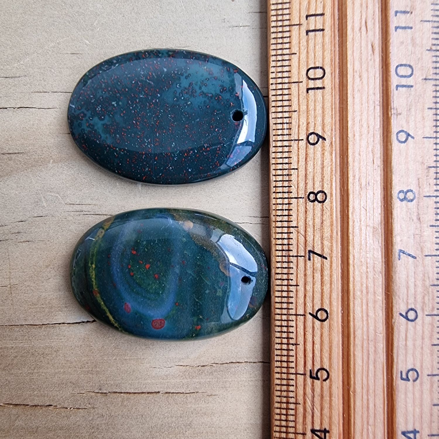 2 x Bloodstone top drilled Pendant Lot for jewelry making or diy craft projects 17.4gr