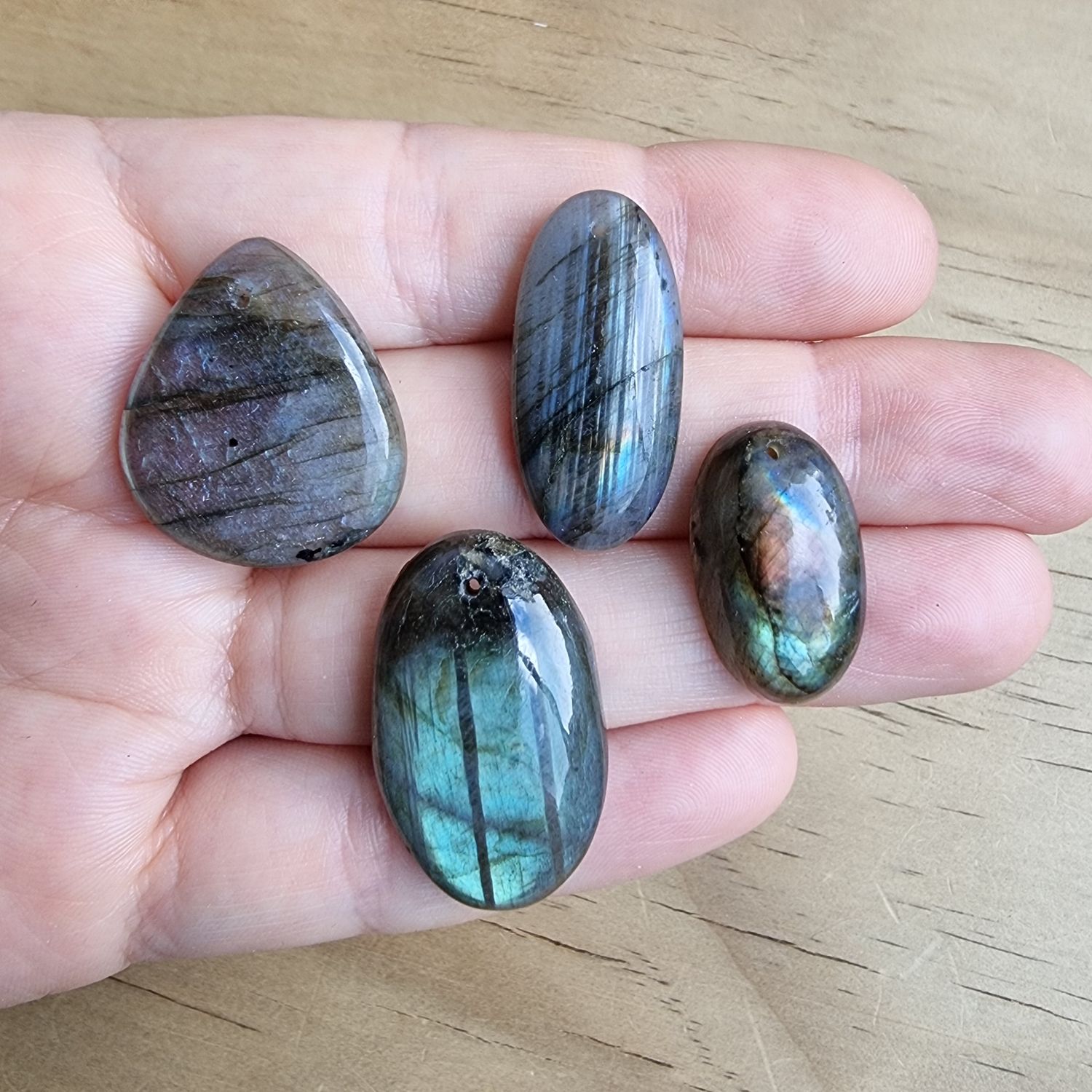4 x Labradorite top drilled Pendant Lot for jewelry making or diy craft projects 22.7gr