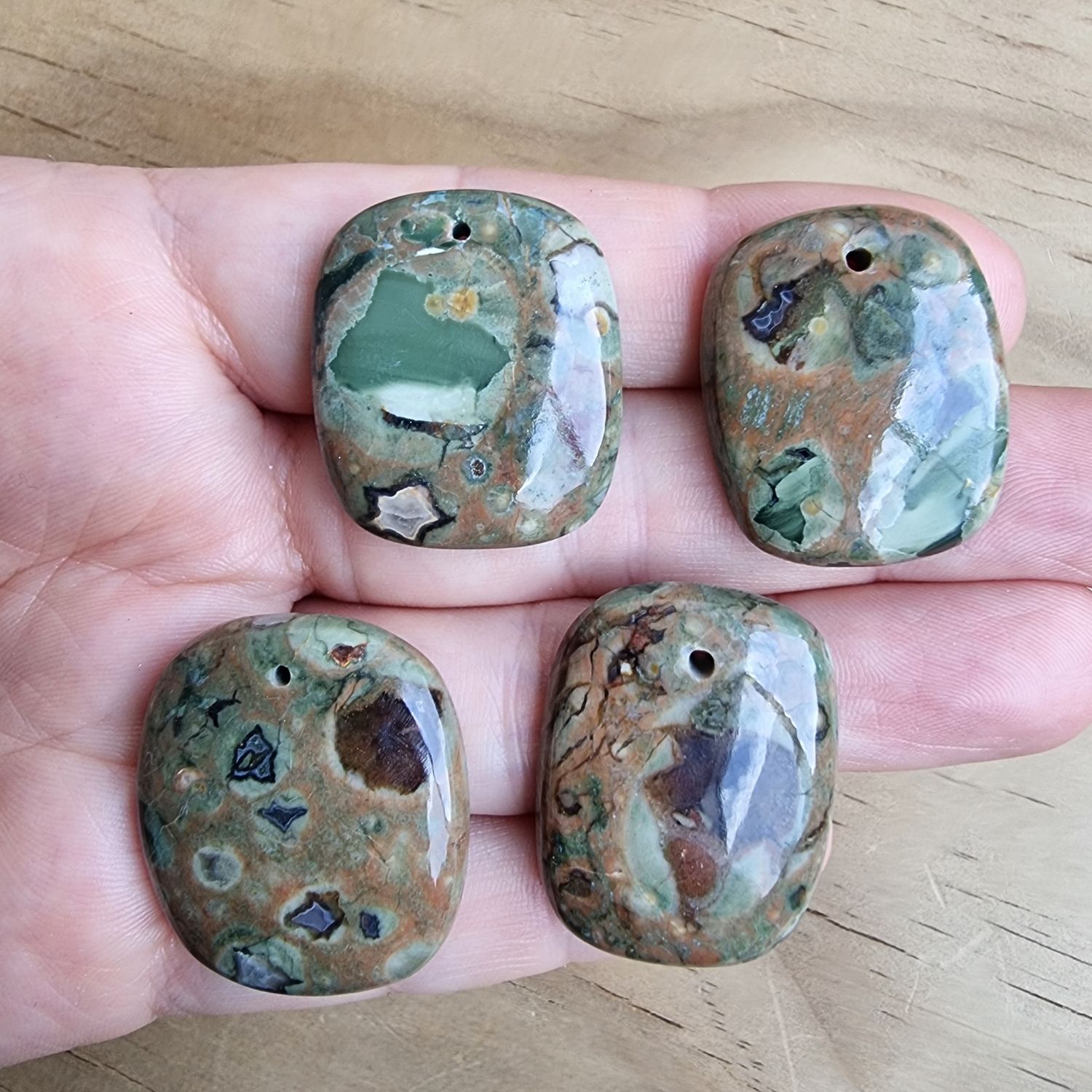 4 x Rainforest Jasper top drilled Pendant Lot for jewelry making or diy craft projects 33.5gr