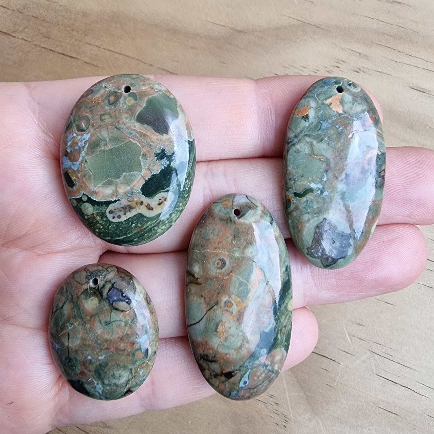 4 x Rainforest Jasper top drilled Pendant Lot for jewelry making or diy craft projects 34gr