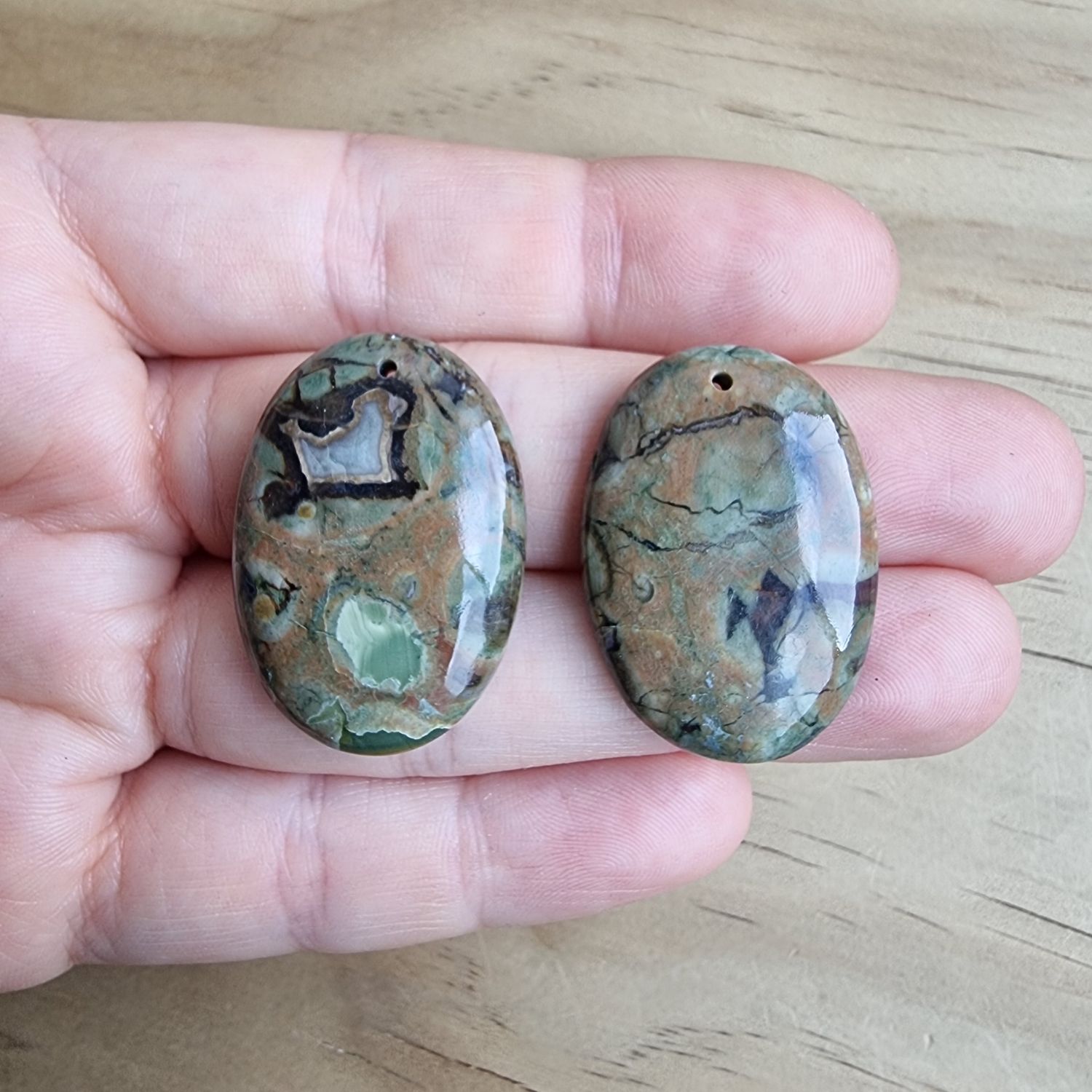 2 x Rainforest Jasper top drilled Pendant Lot for jewelry making or diy craft projects 17.2gr