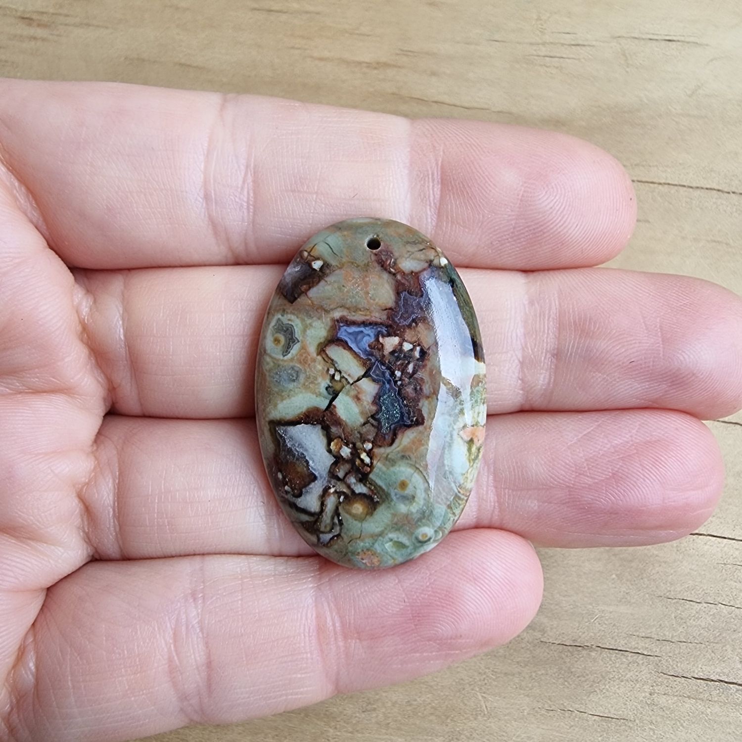 Rainforest Jasper top drilled Cabochon / Pendant for jewelry making or diy craft projects 10.3gr