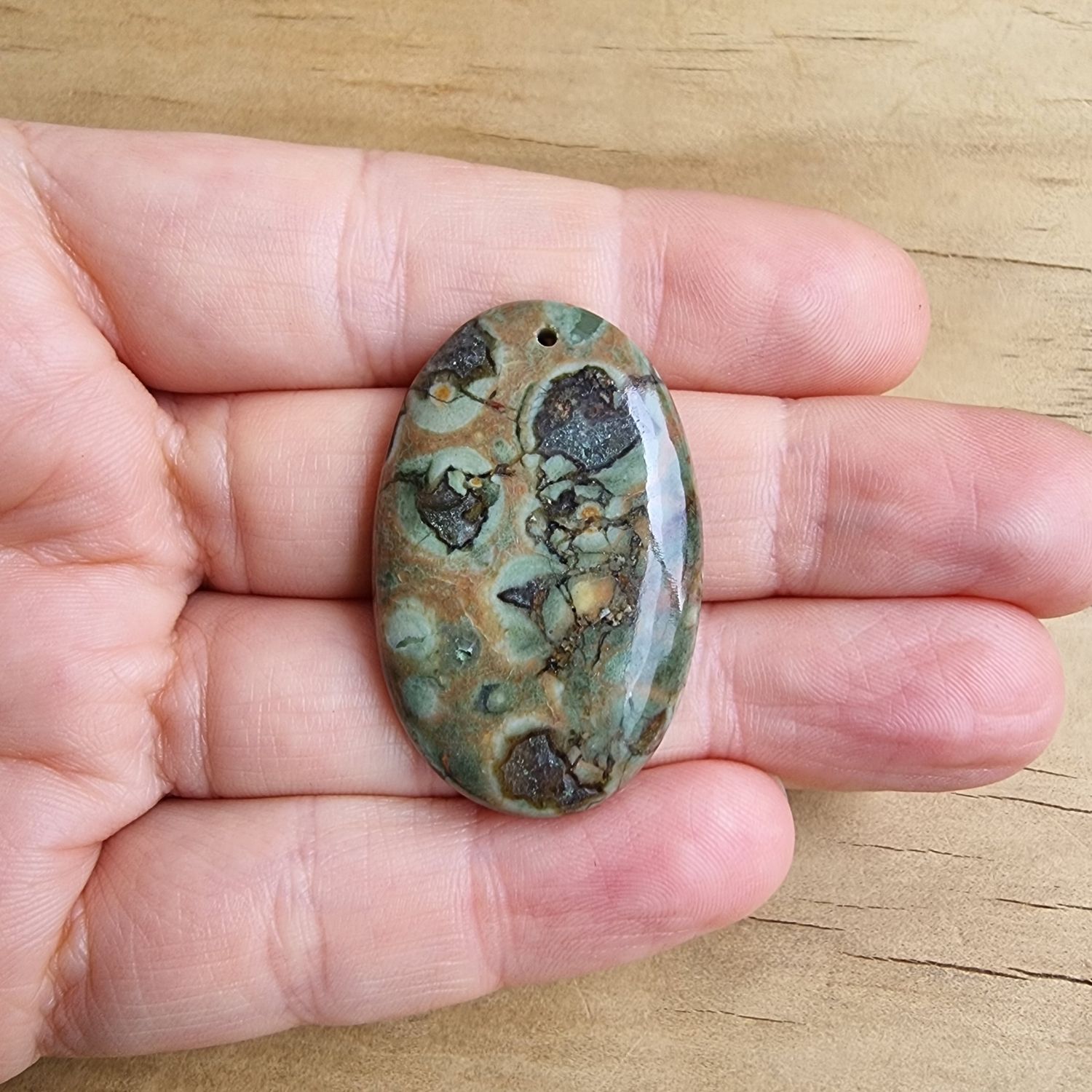 Rainforest Jasper top drilled Cabochon / Pendant for jewelry making or diy craft projects 11gr