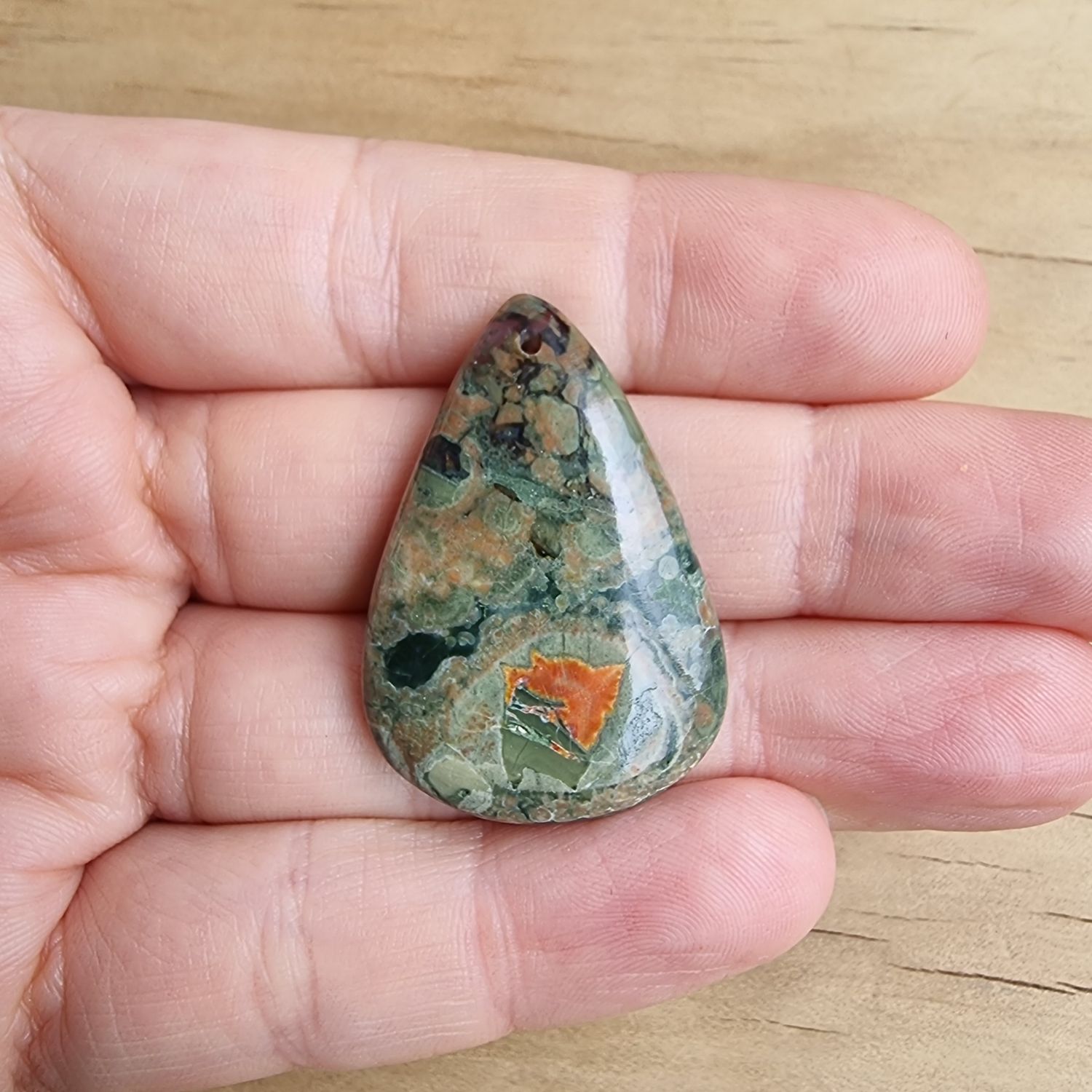 Rainforest Jasper top drilled Cabochon / Pendant for jewelry making or diy craft projects 8.8gr