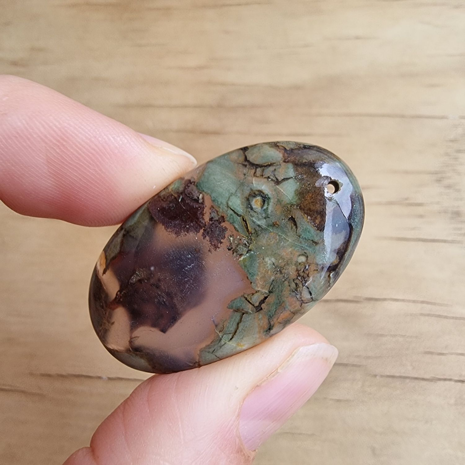 Rainforest Jasper top drilled Cabochon / Pendant for jewelry making or diy craft projects 11.5gr