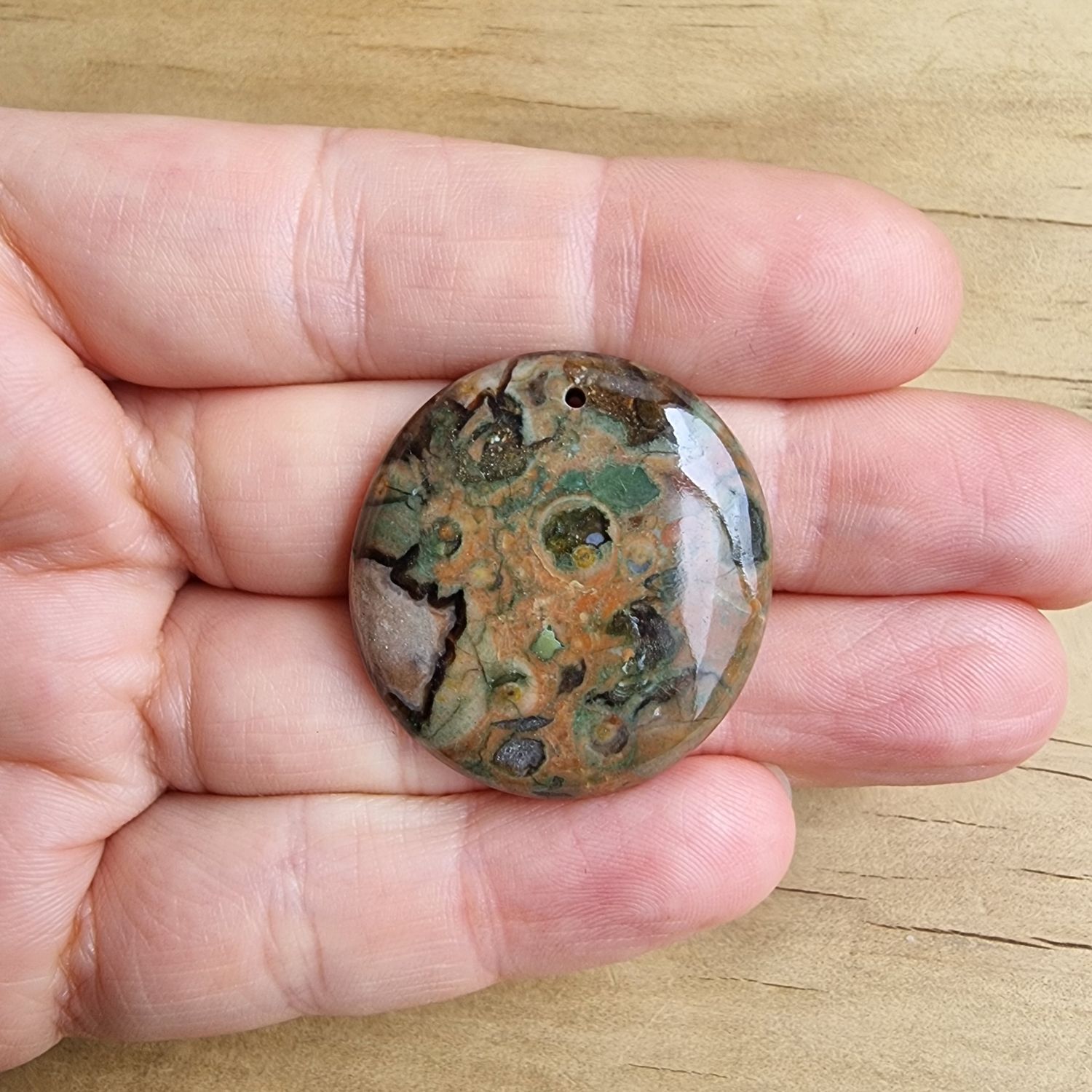 Rainforest Jasper top drilled Cabochon / Pendant for jewelry making or diy craft projects 11.3gr