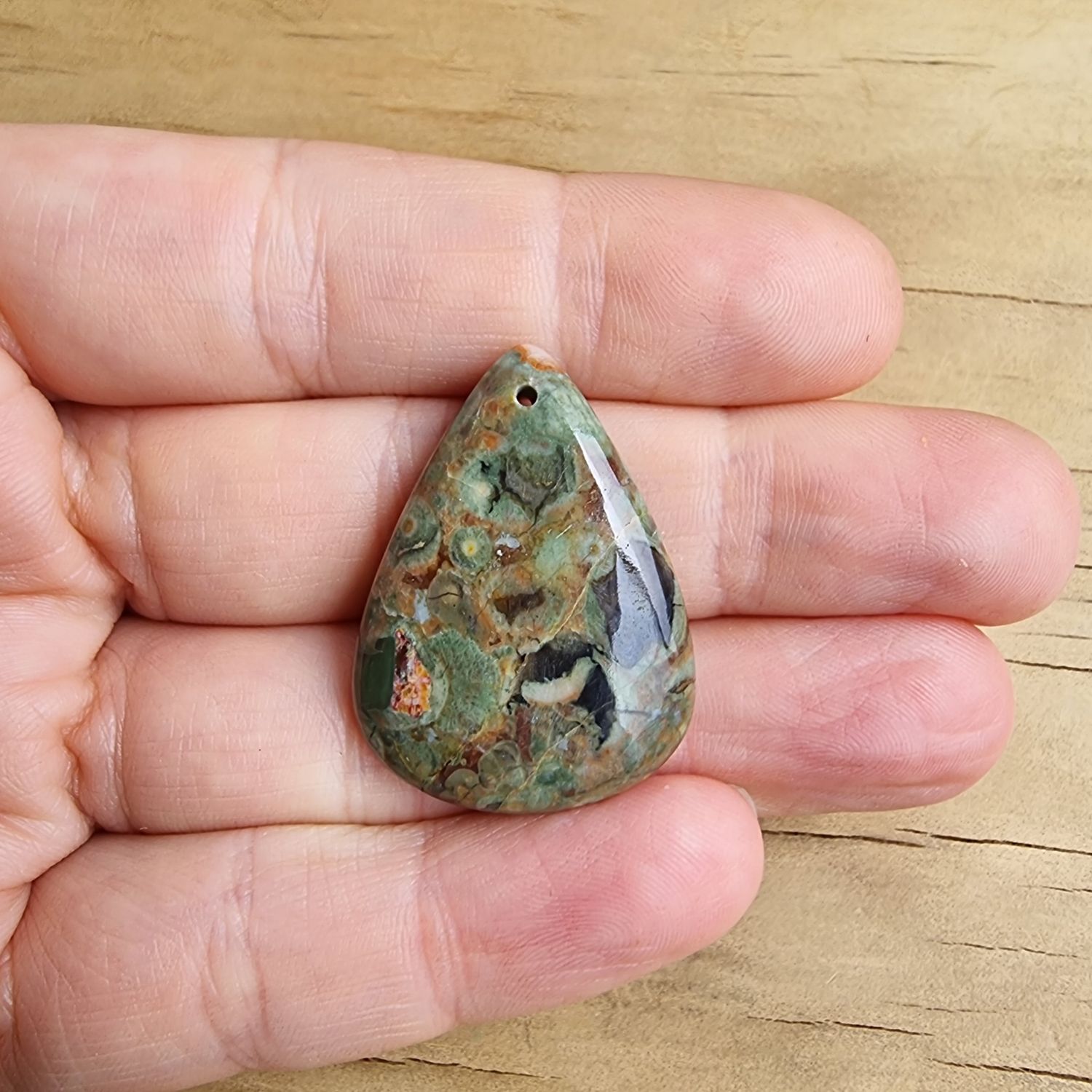 Rainforest Jasper top drilled Cabochon / Pendant for jewelry making or diy craft projects 7.9gr