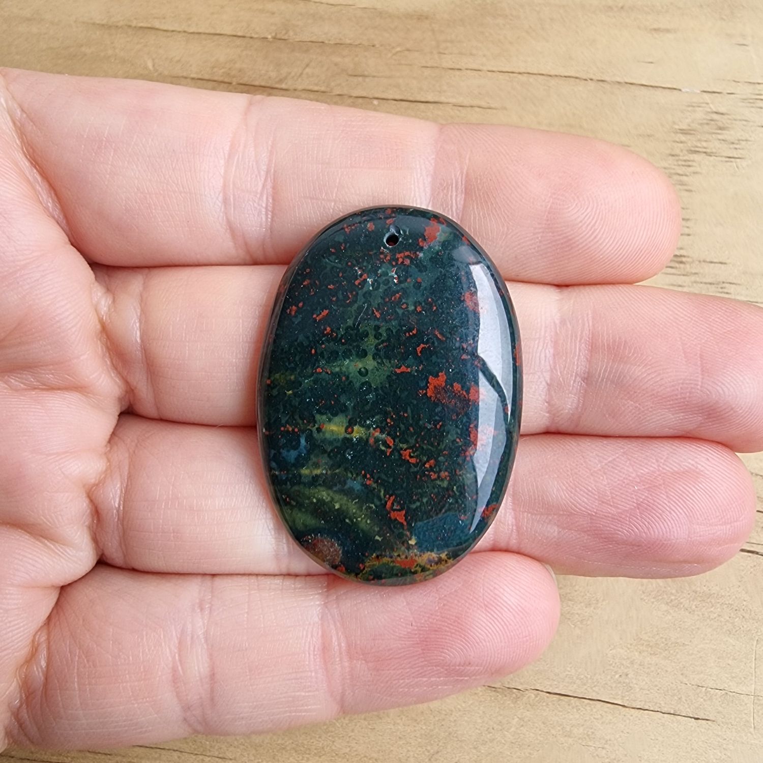 Bloodstone top drilled Cabochon / Pendant for jewellery making or diy craft projects 10.1gr
