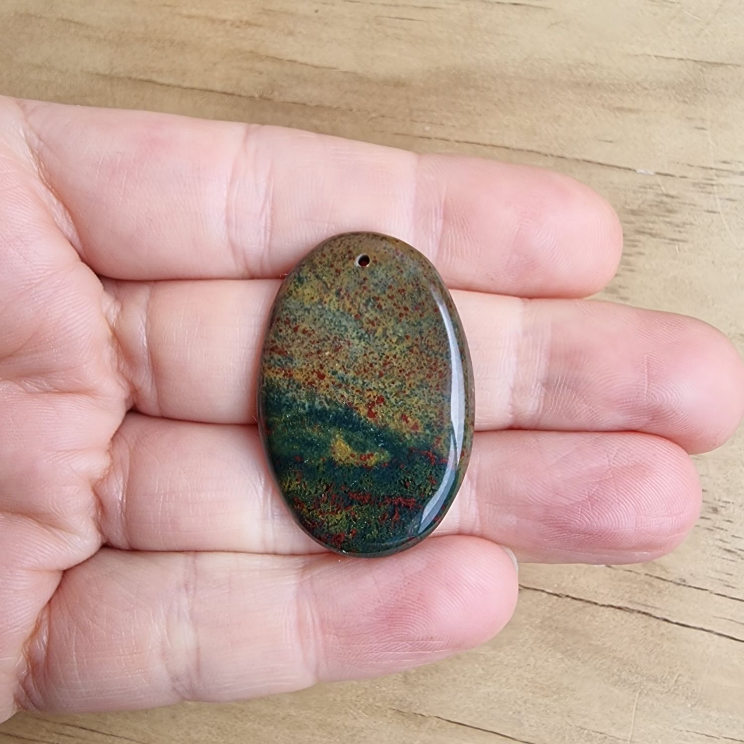 Bloodstone top drilled Cabochon / Pendant for jewellery making or diy craft projects 7.2gr