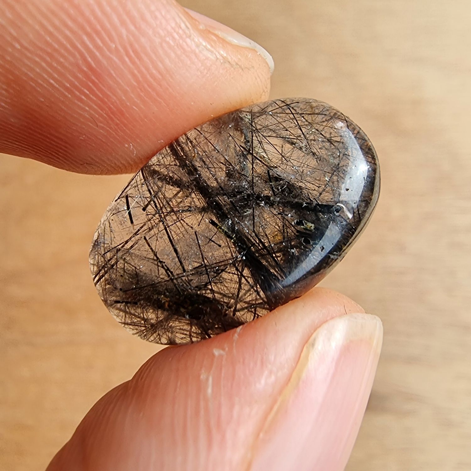 Black Tourmaline in Quartz Cabochon / Pendant for jewelry making or diy craft projects 3.1gr