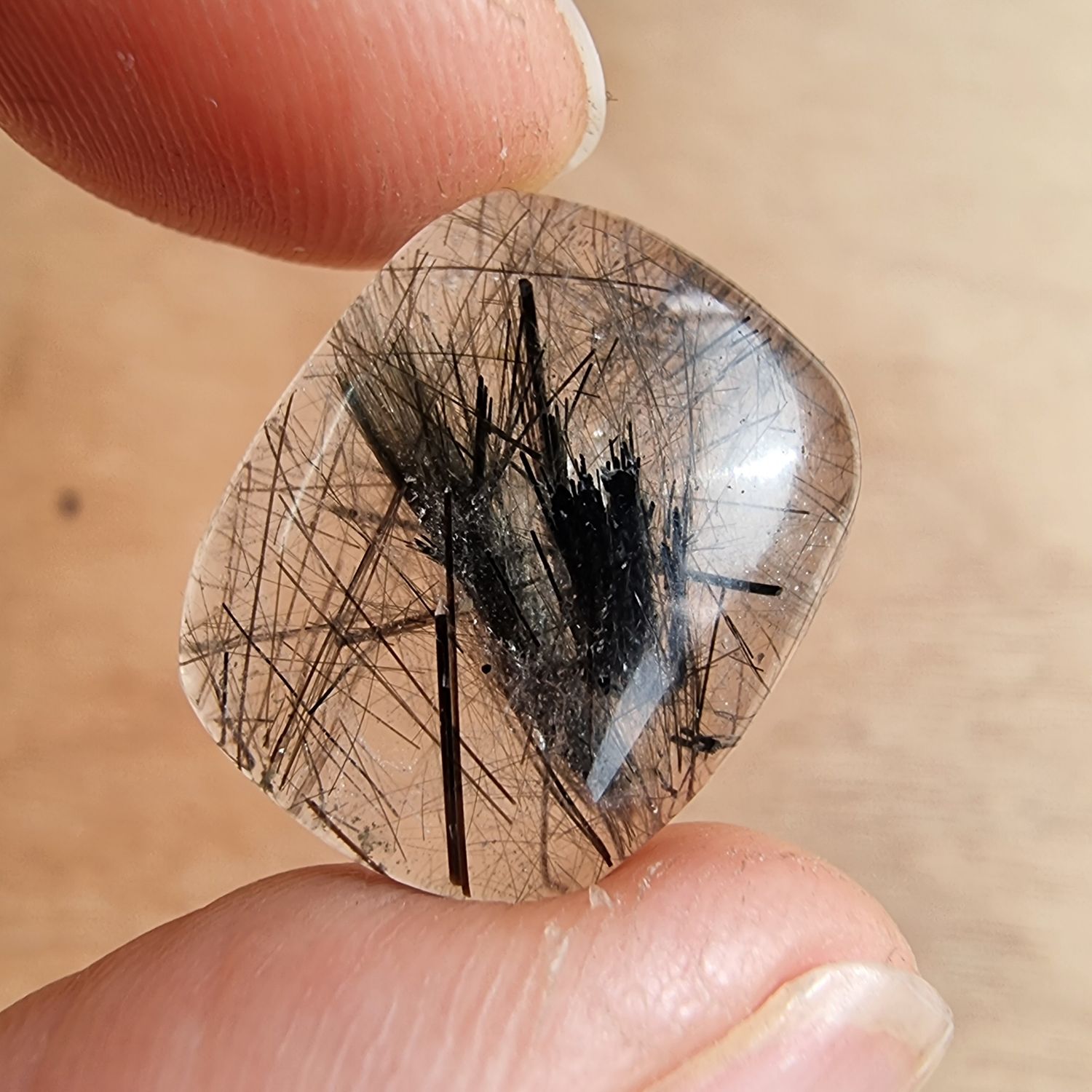 Black Tourmaline in Quartz Cabochon / Pendant for jewelry making or diy craft projects 4.2gr