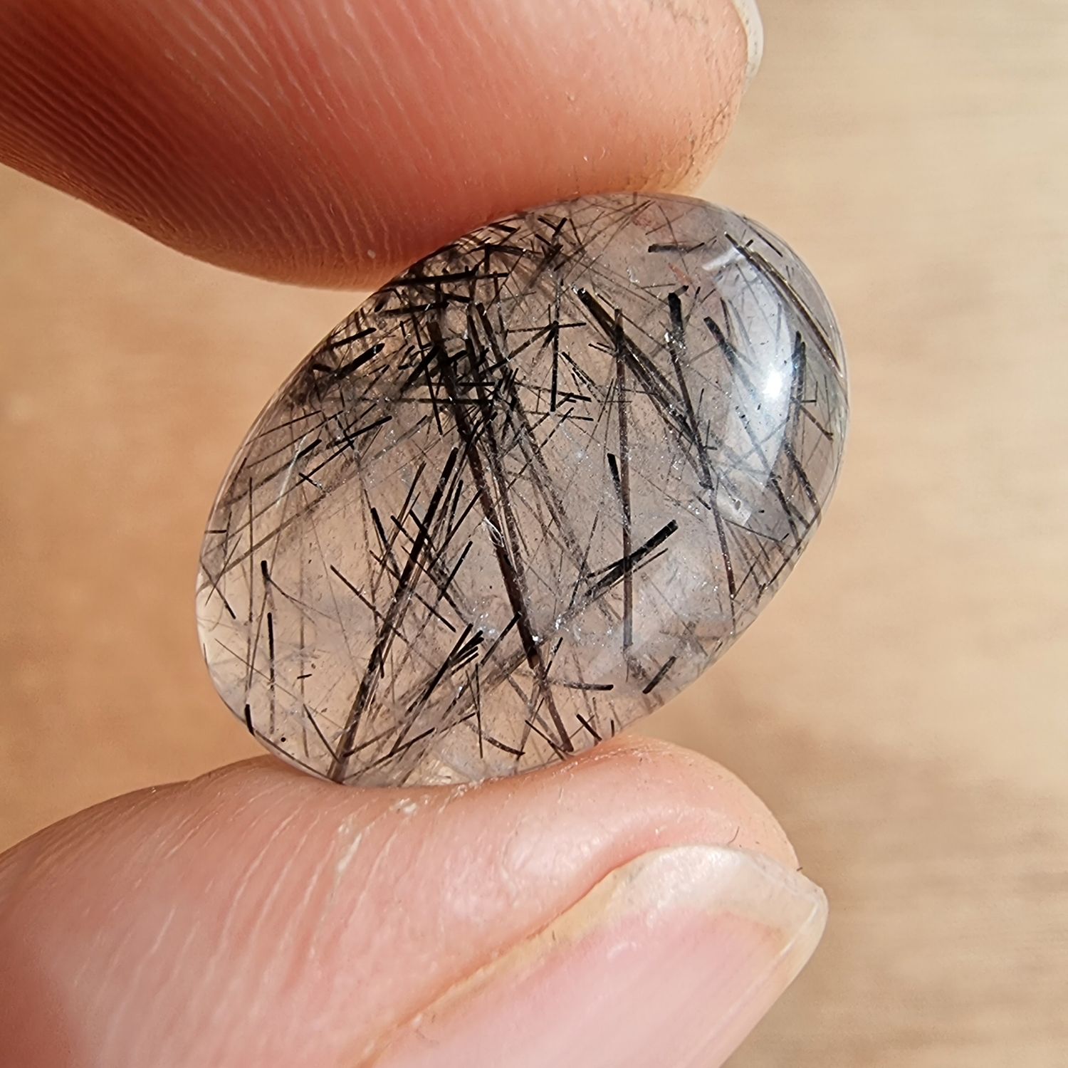 Black Tourmaline in Quartz Cabochon / Pendant for jewelry making or diy craft projects 2.7gr