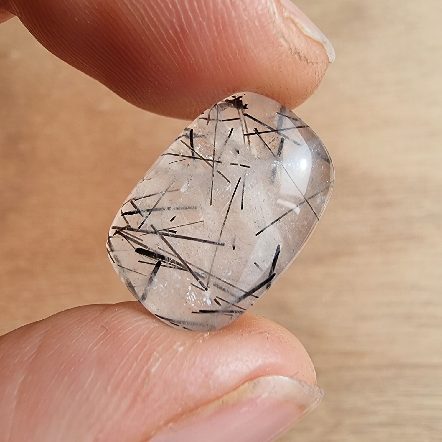 Black Tourmaline in Quartz Cabochon / Pendant for jewelry making or diy craft projects 2.2gr