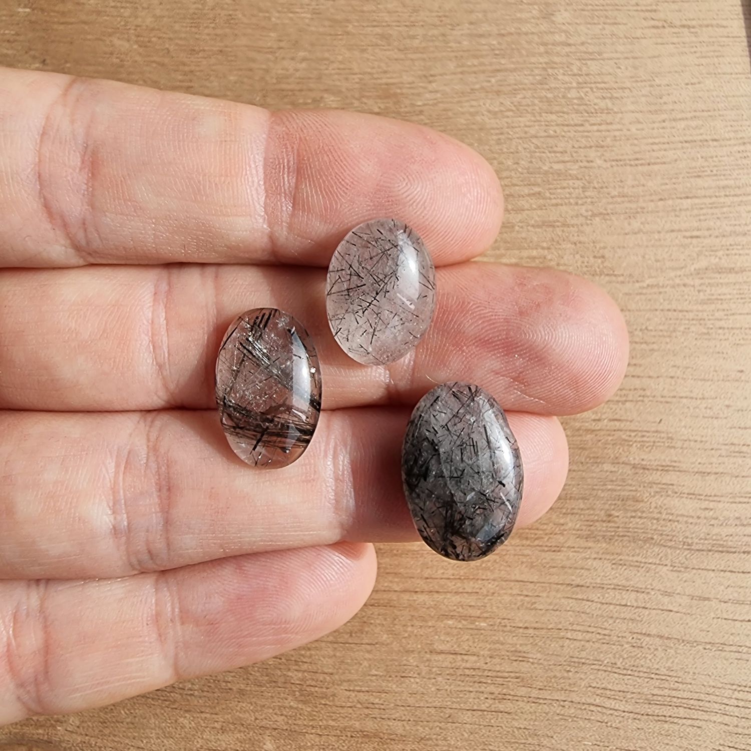 Black Tourmaline in Quartz Cabochon Lot / Pendant Lot for jewelry making or diy craft projects 5gr
