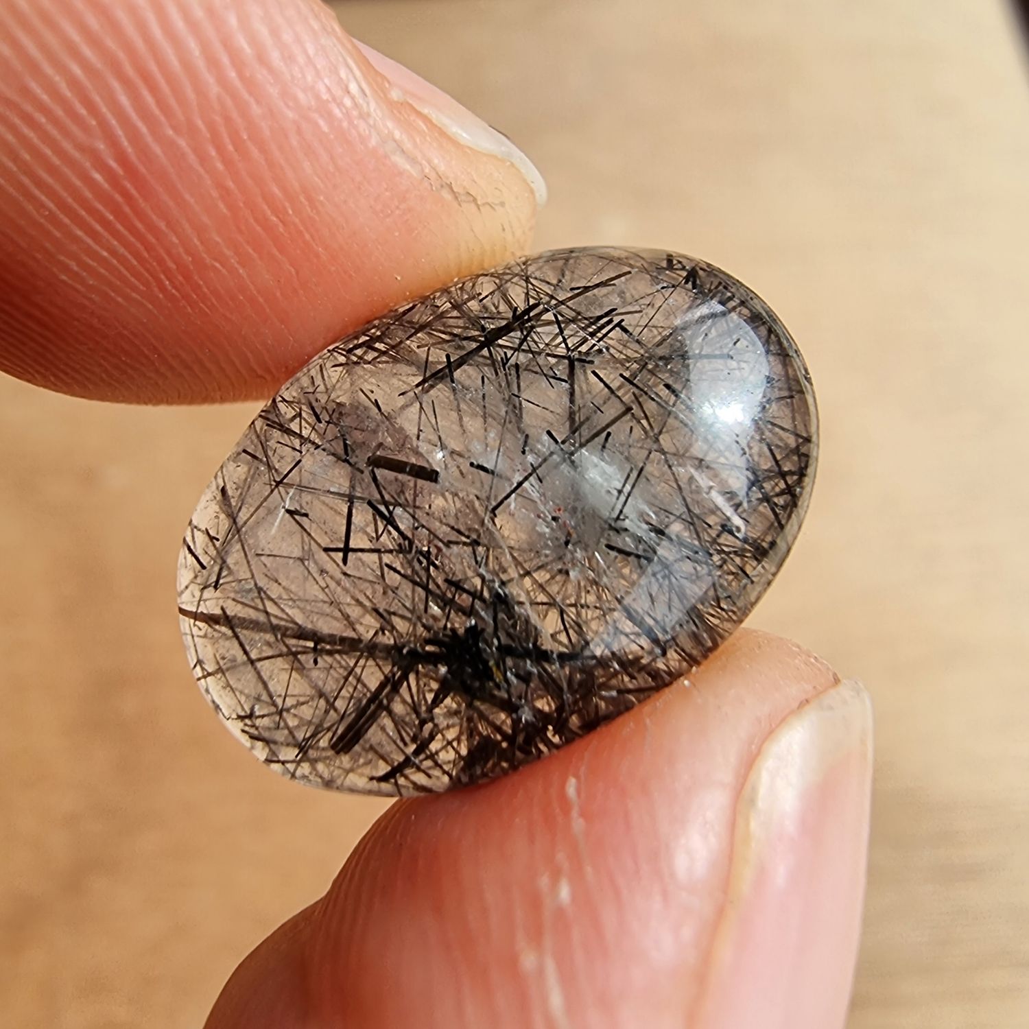 Black Tourmaline in Quartz Cabochon / Pendant for jewelry making or diy craft projects 3gr