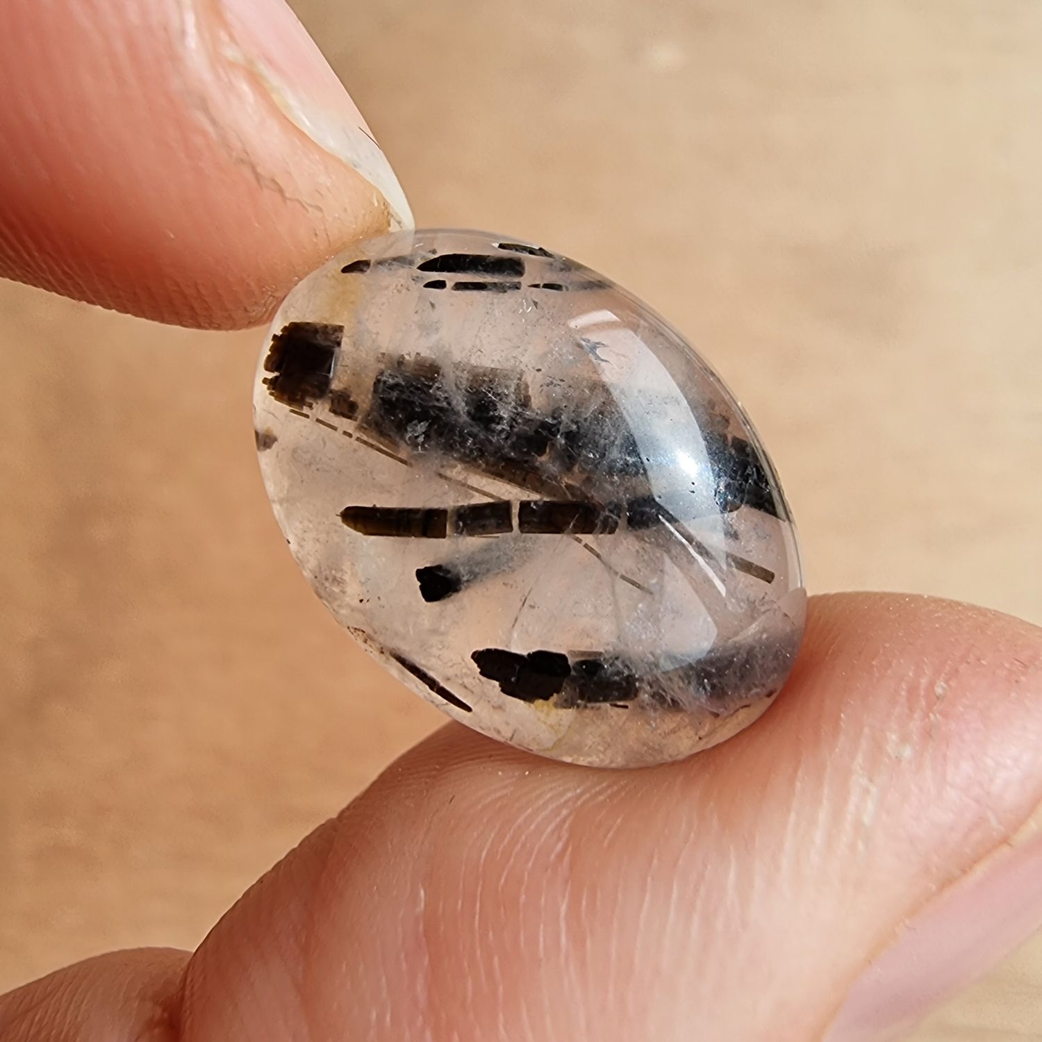 Black Tourmaline in Quartz Cabochon / Pendant for jewelry making or diy craft projects 3gr