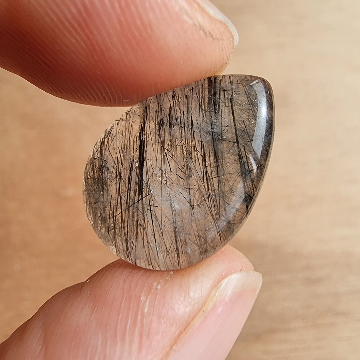 Black Tourmaline in Quartz Cabochon / Pendant for jewelry making or diy craft projects 2.4gr