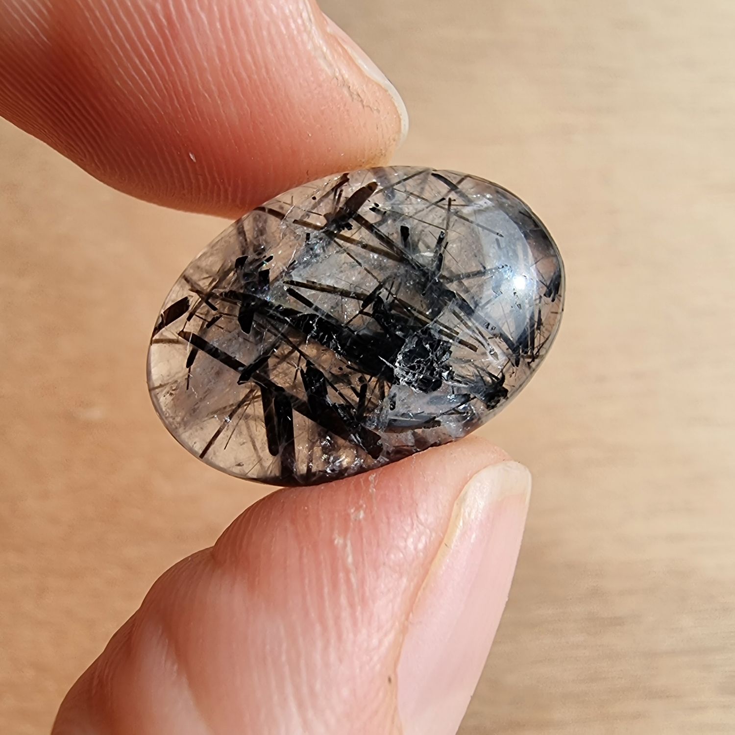 Black Tourmaline in Quartz Cabochon / Pendant for jewelry making or diy craft projects 3.6gr