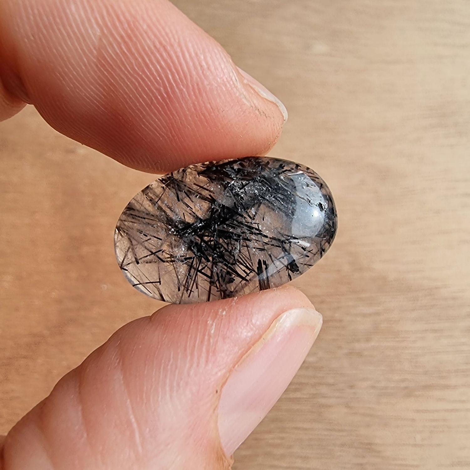 Black Tourmaline in Quartz Cabochon / Pendant for jewelry making or diy craft projects 2.7gr