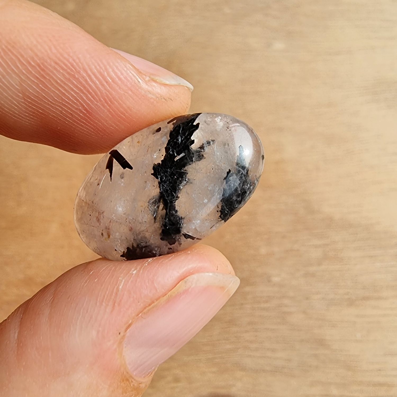Black Tourmaline in Quartz Cabochon / Pendant for jewelry making or diy craft projects 4.2gr