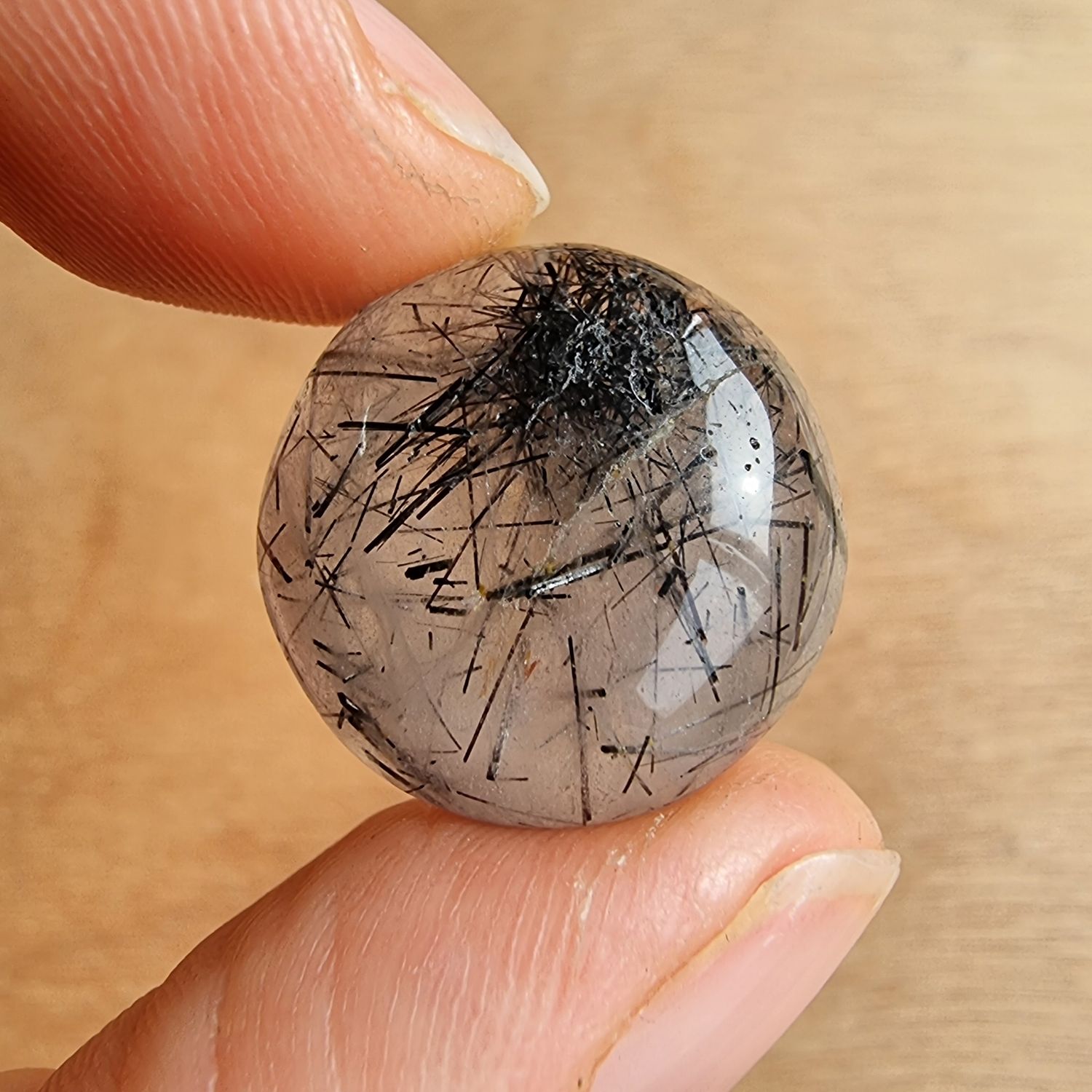Black Tourmaline in Quartz Cabochon / Pendant for jewelry making or diy craft projects 6.3gr