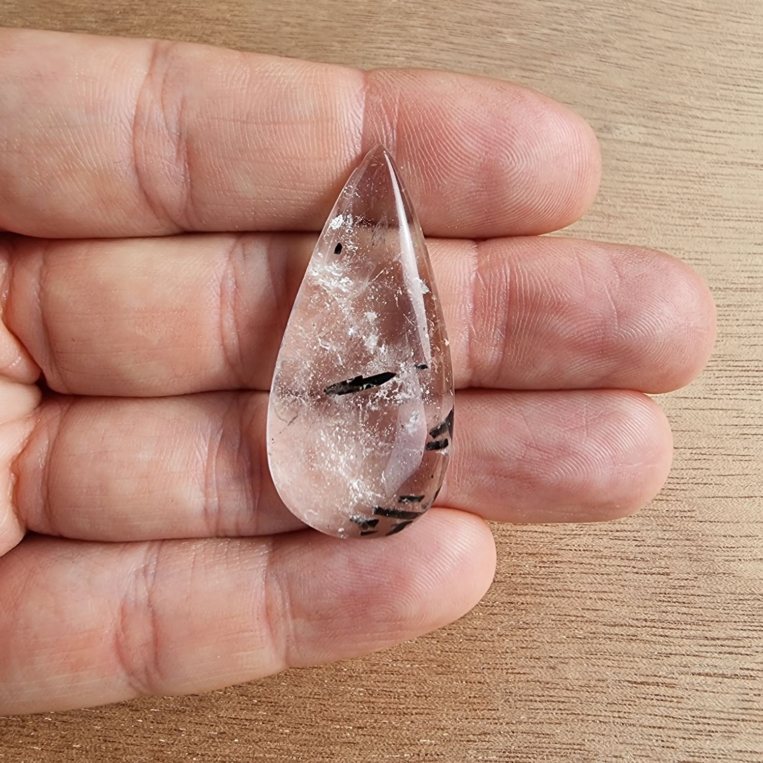 Black Tourmaline in Quartz Cabochon / Pendant for jewelry making or diy craft projects 7.2gr