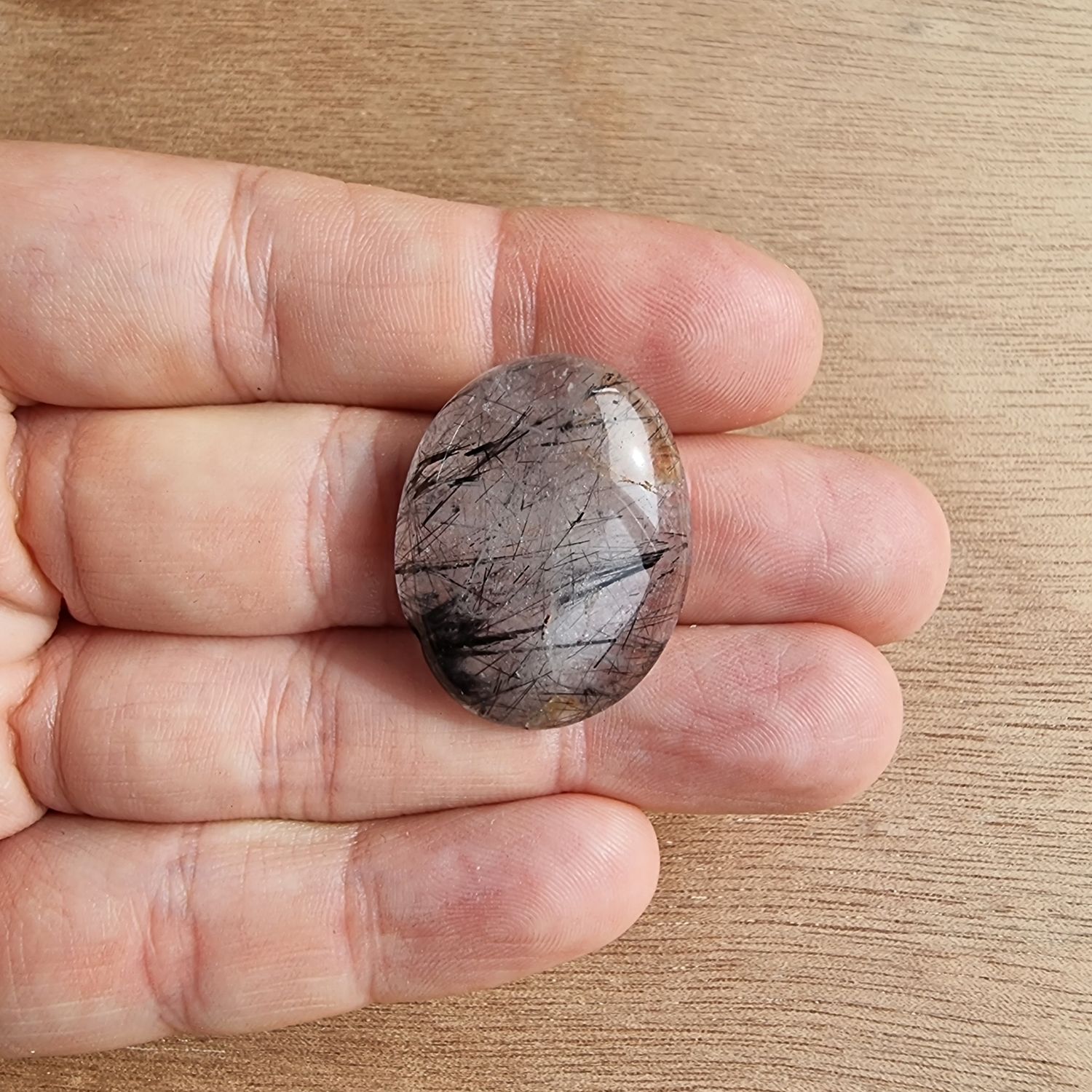 Black Tourmaline in Quartz Cabochon / Pendant for jewelry making or diy craft projects 8.9gr