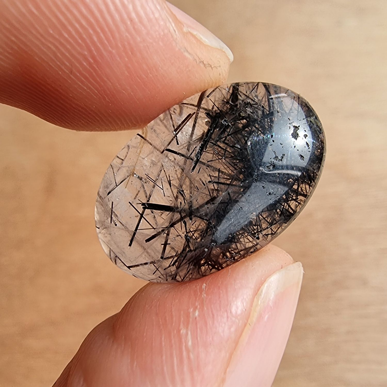 Black Tourmaline in Quartz Cabochon / Pendant for jewelry making or diy craft projects 2.9gr