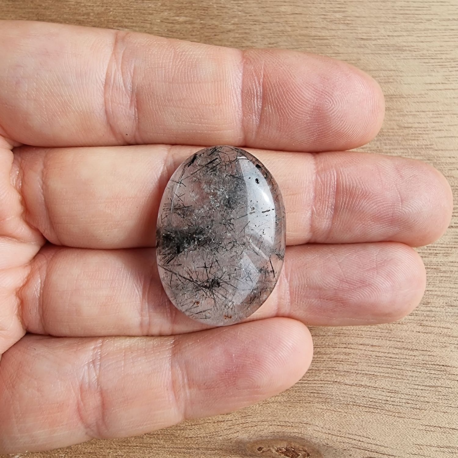 Black Tourmaline in Quartz Cabochon / Pendant for jewelry making or diy craft projects 7.2gr