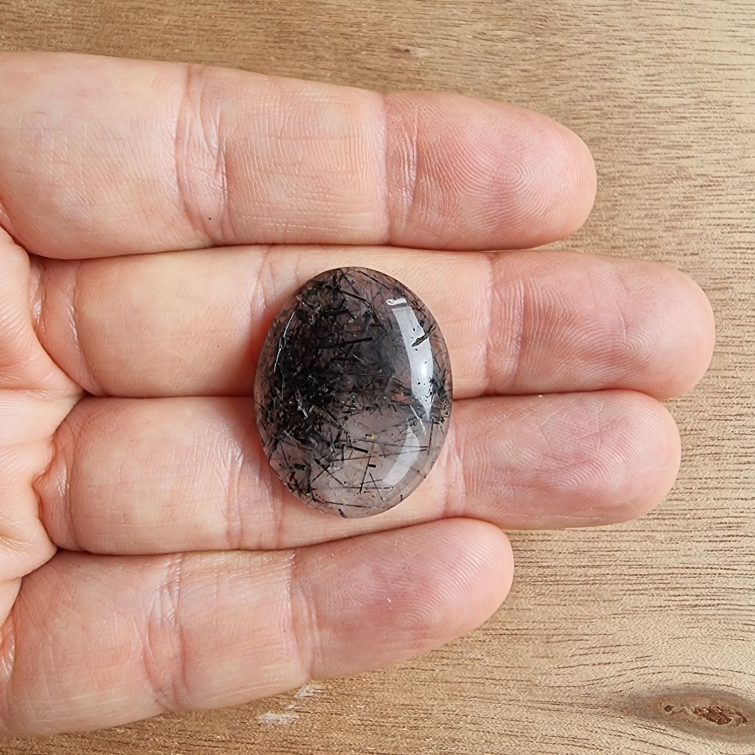 Black Tourmaline in Quartz Cabochon / Pendant for jewelry making or diy craft projects 5.1gr