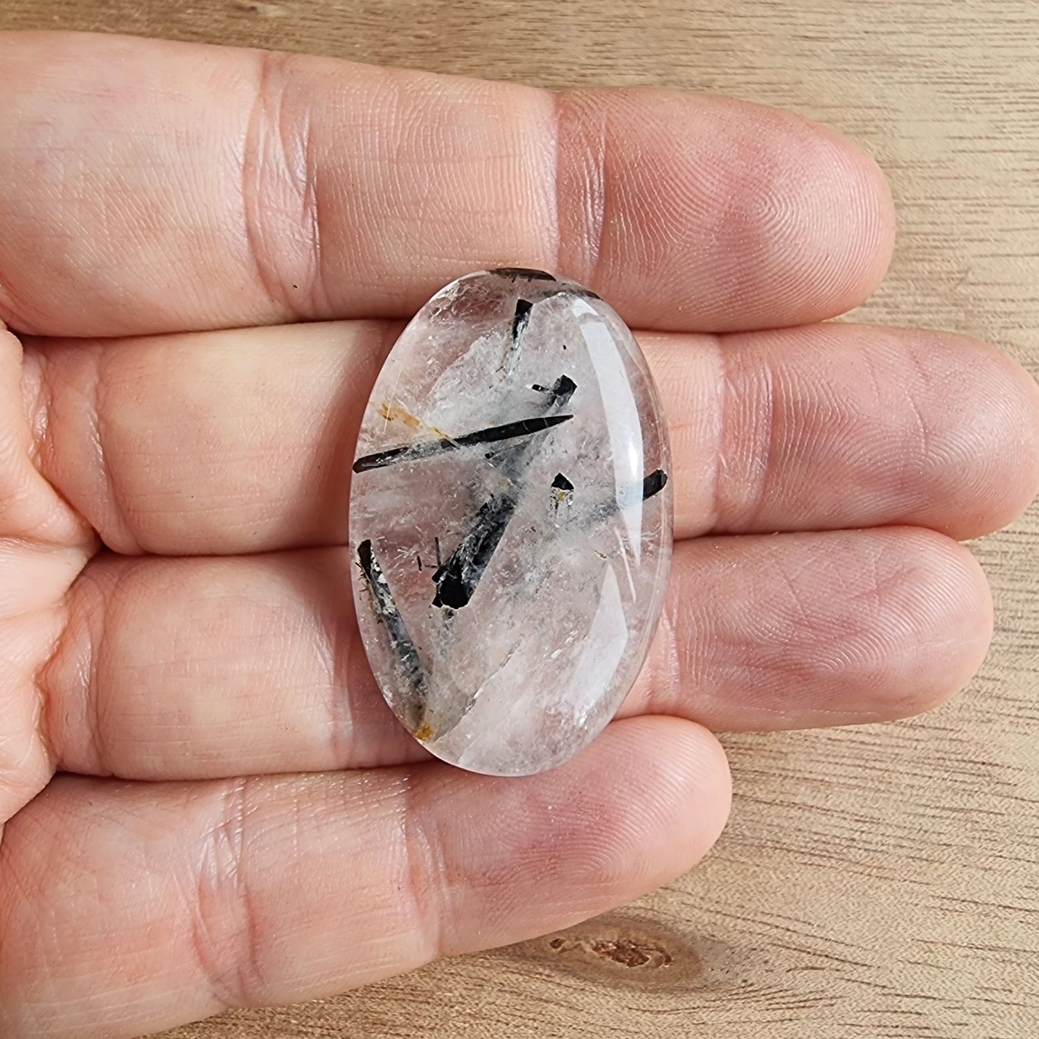 Black Tourmaline in Quartz Cabochon / Pendant for jewelry making or diy craft projects 9.5gr