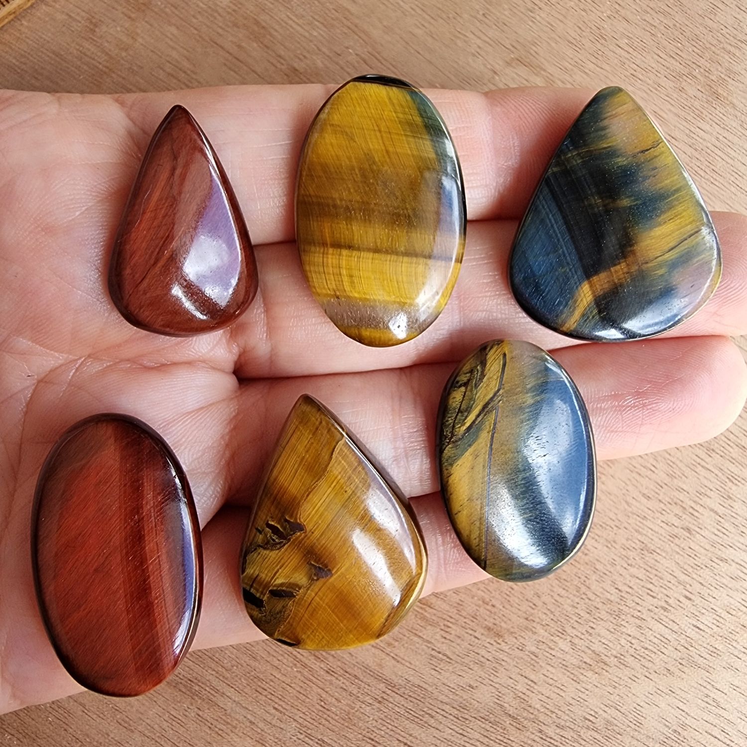Red / Blue / Golden Tiger Eye Cabochon Lot / Pendant Lot for jewelry making or diy craft projects 42.7gr