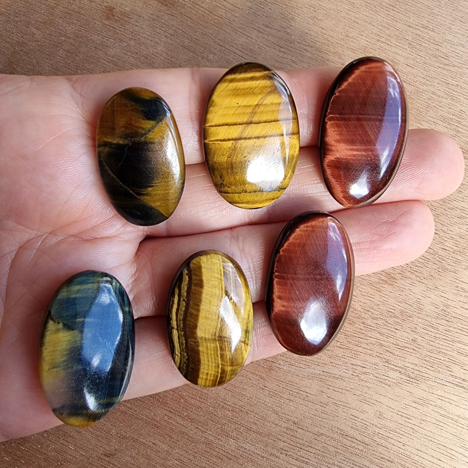 Red / Blue / Golden Tiger Eye Cabochon Lot / Pendant Lot for jewelry making or diy craft projects 41.8gr