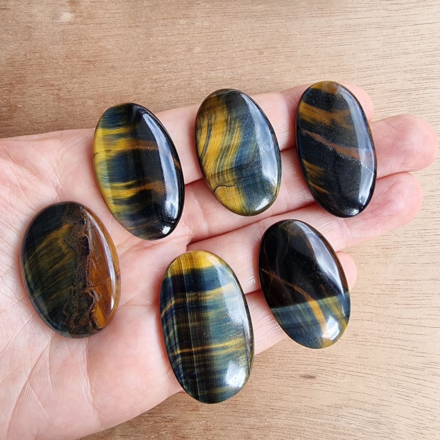 Blue / Golden Tiger Eye Cabochon Lot / Pendant Lot for jewelry making or diy craft projects 55.6gr