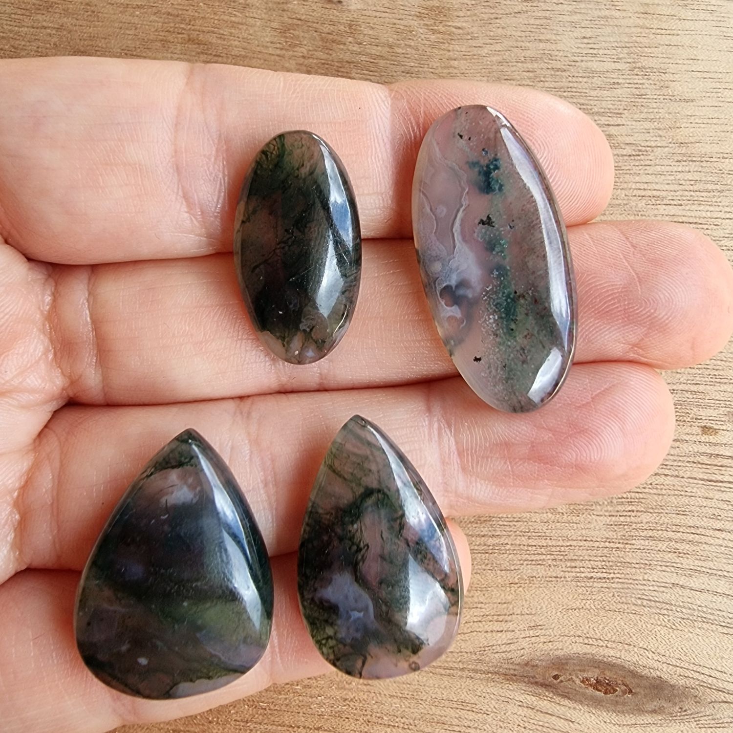 Moss Agate Cabochon Lot / Pendant Lot for jewelry making or diy craft projects 16.9gr