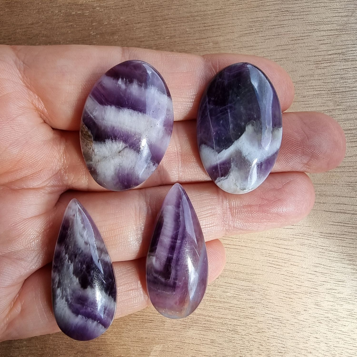 Chevron Amethyst Cabochon Lot / Pendant Lot for jewelry making or diy craft projects 28.2gr