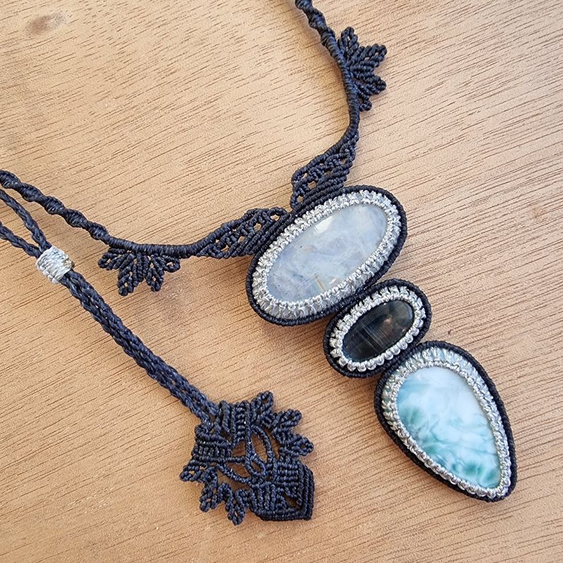 Moonstone Larimar Kyanite Micromacrame Necklace | Light Code Jewelry
